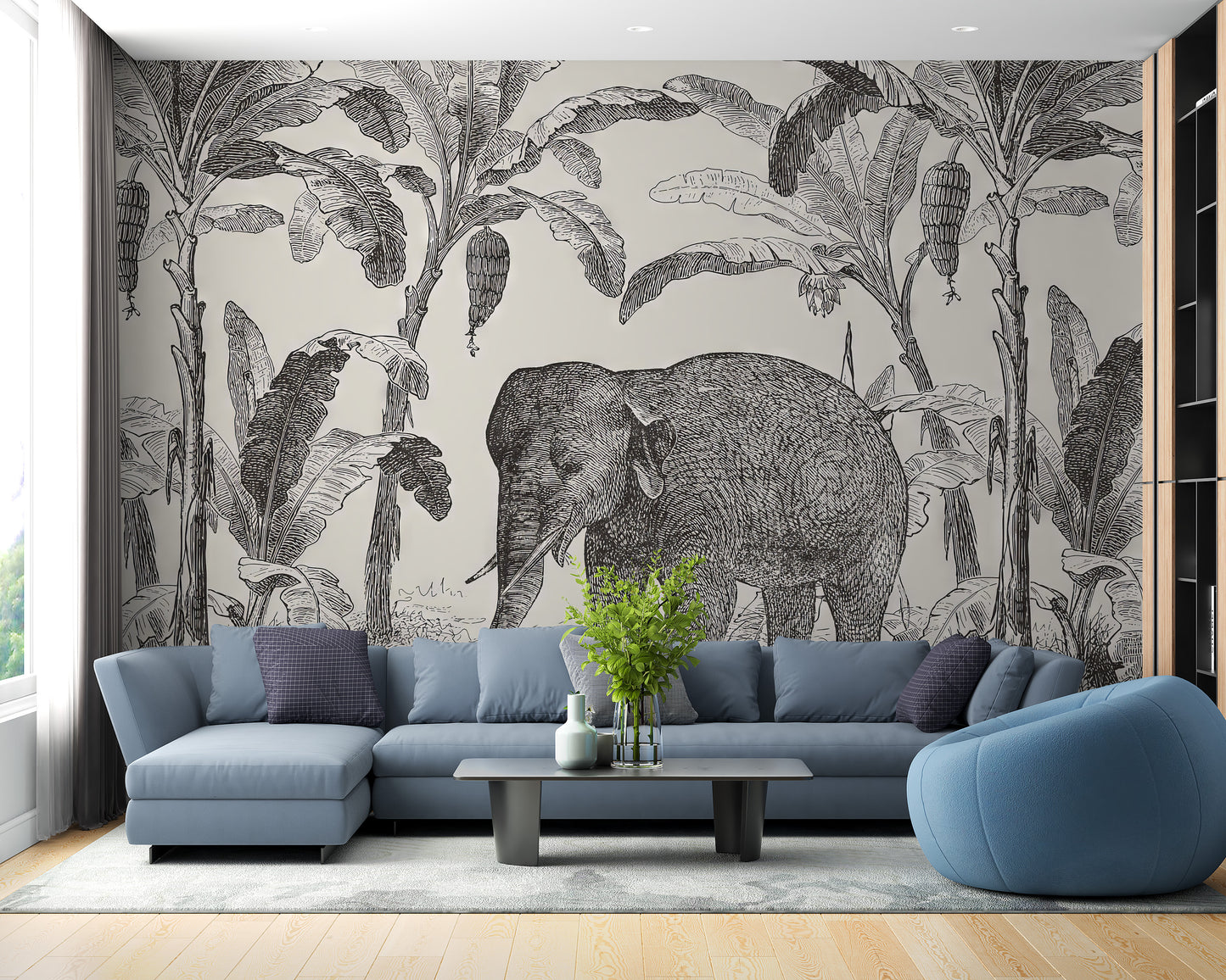 Vintage Elephant Mural Wallpaper