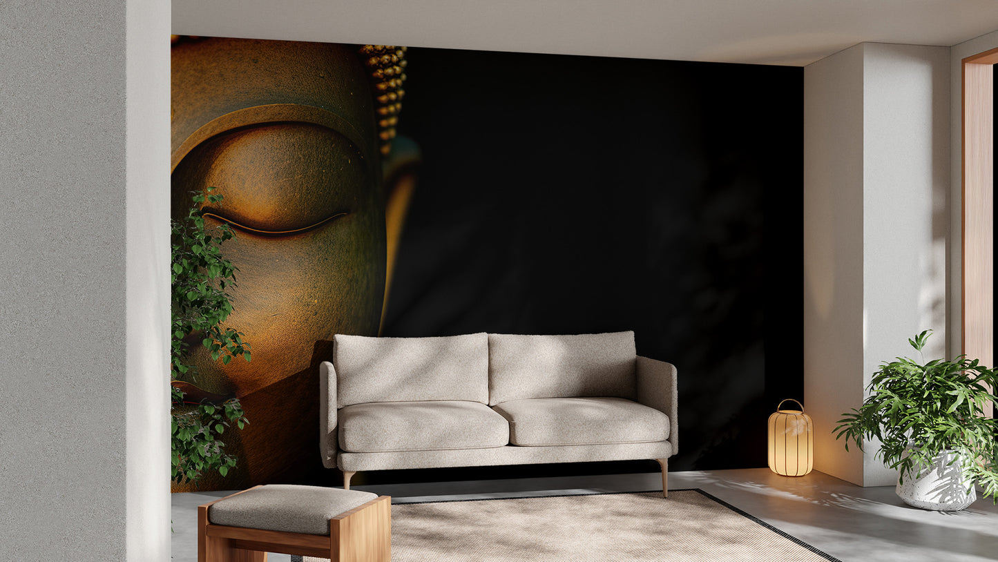 Serene Buddha Sculpted Portrait Wall Mural