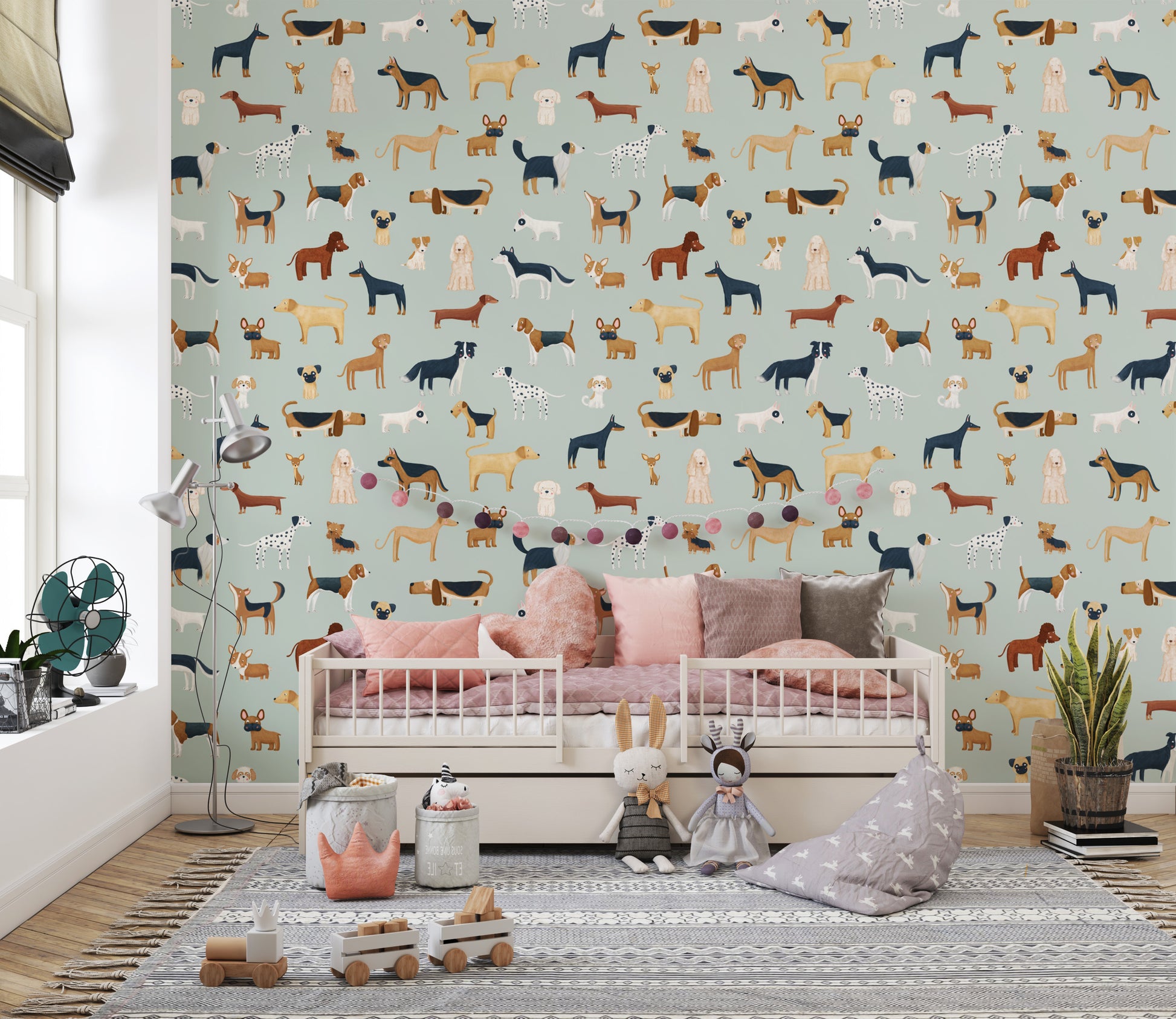 Playful canine-themed wallpaper for kids
