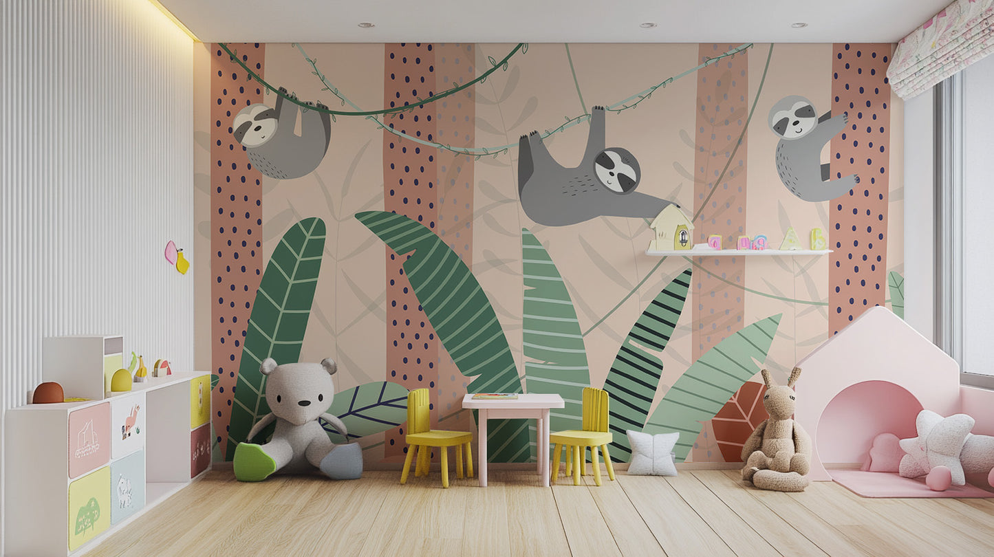 Cheerful sloth wallpaper with cartoon charm