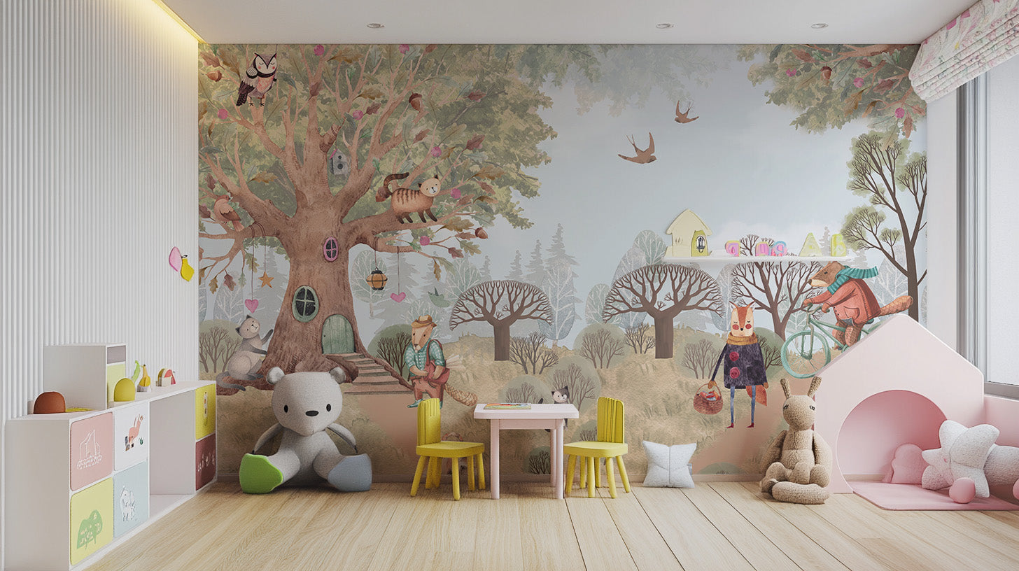 Storybook countryside mural with charm
