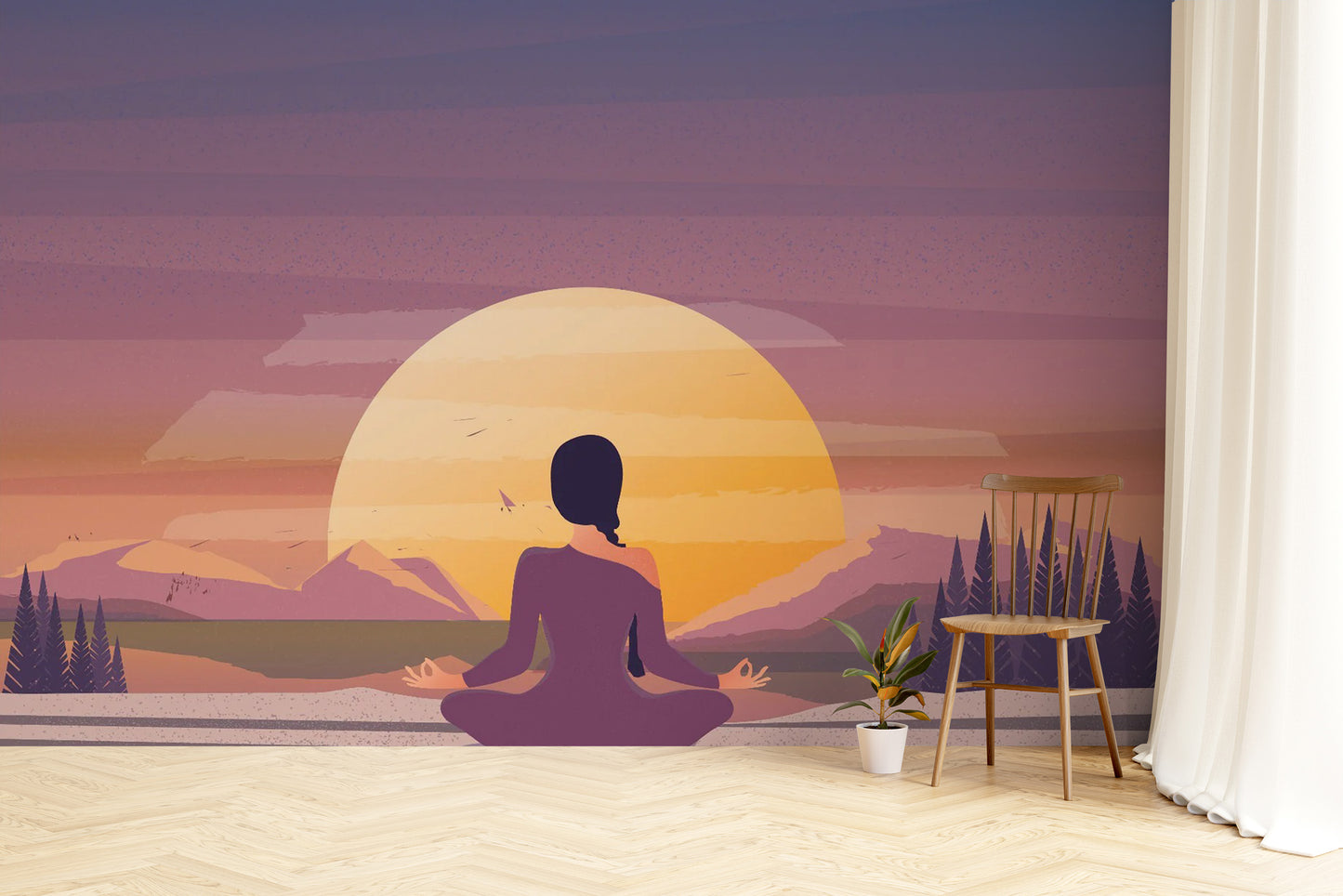 Meditation Sun Motif Wallpaper Mural