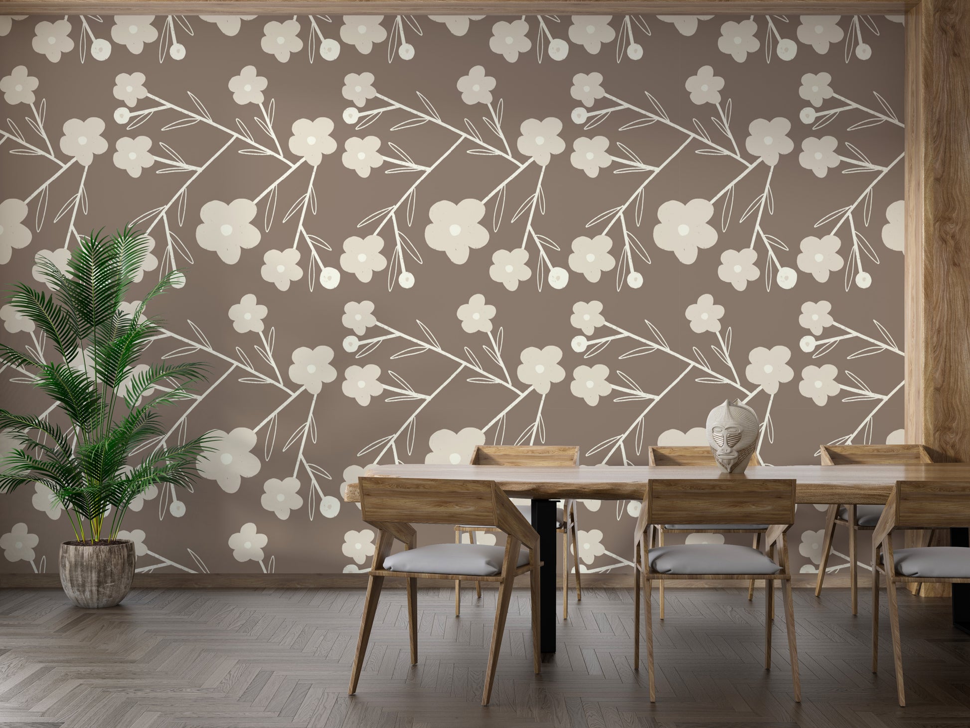 Modern Flower Buds Bush Grey Wallpaper for a fresh look
