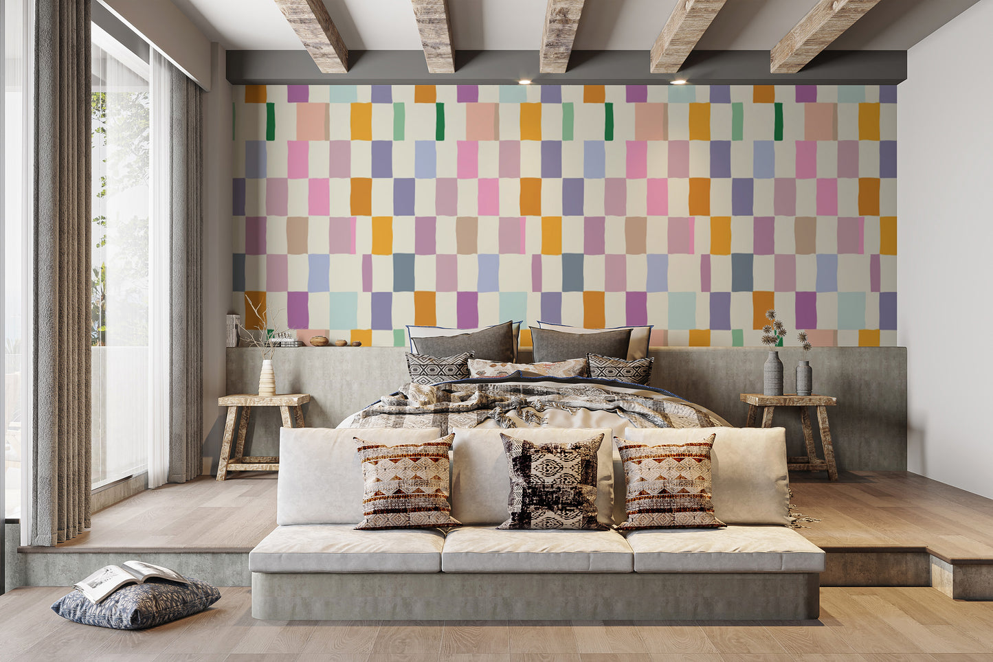 Stylish colorful mosaic wallpaper for interiors