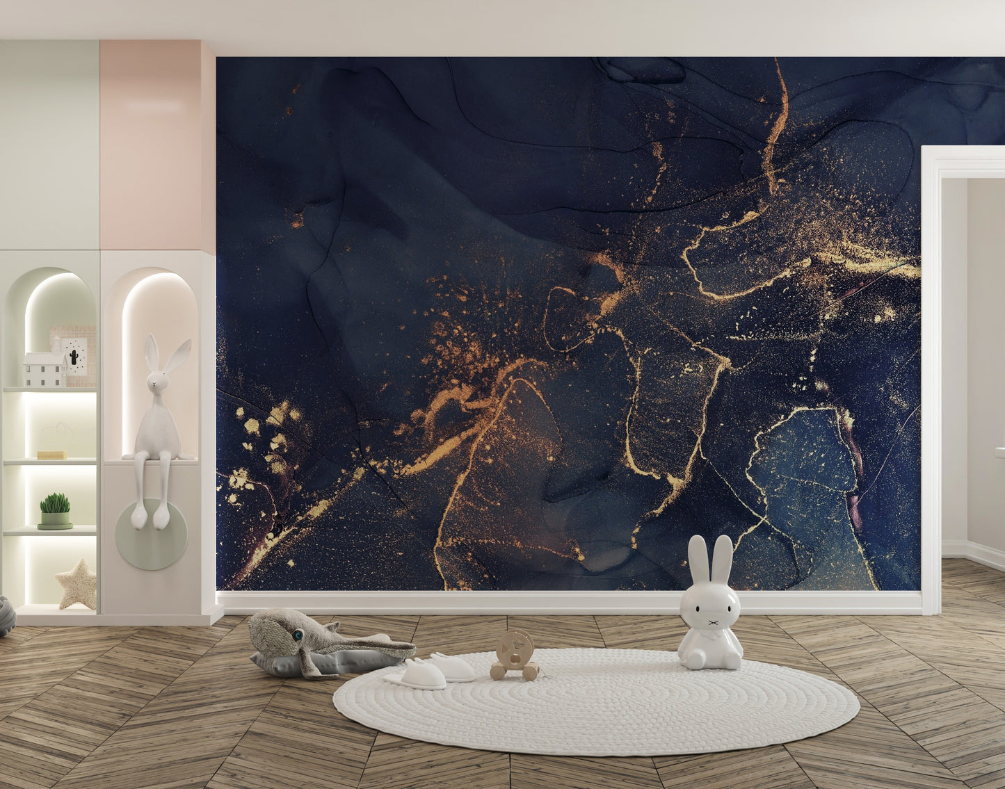 Fluid Dark Blue Alcohol Ink Design Mural
