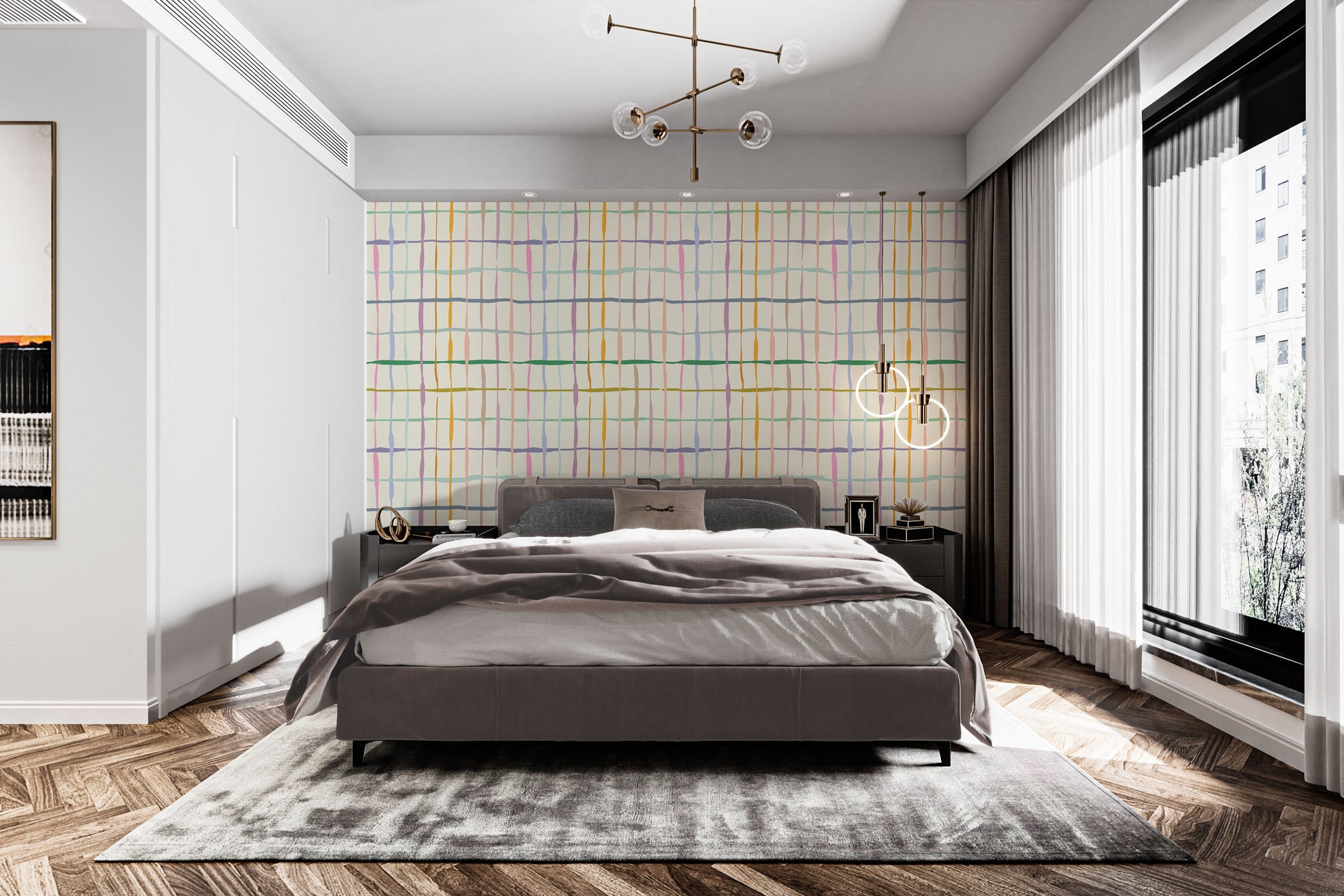 Modern HydroTartan watercolor wallpaper for chic wall decor.
