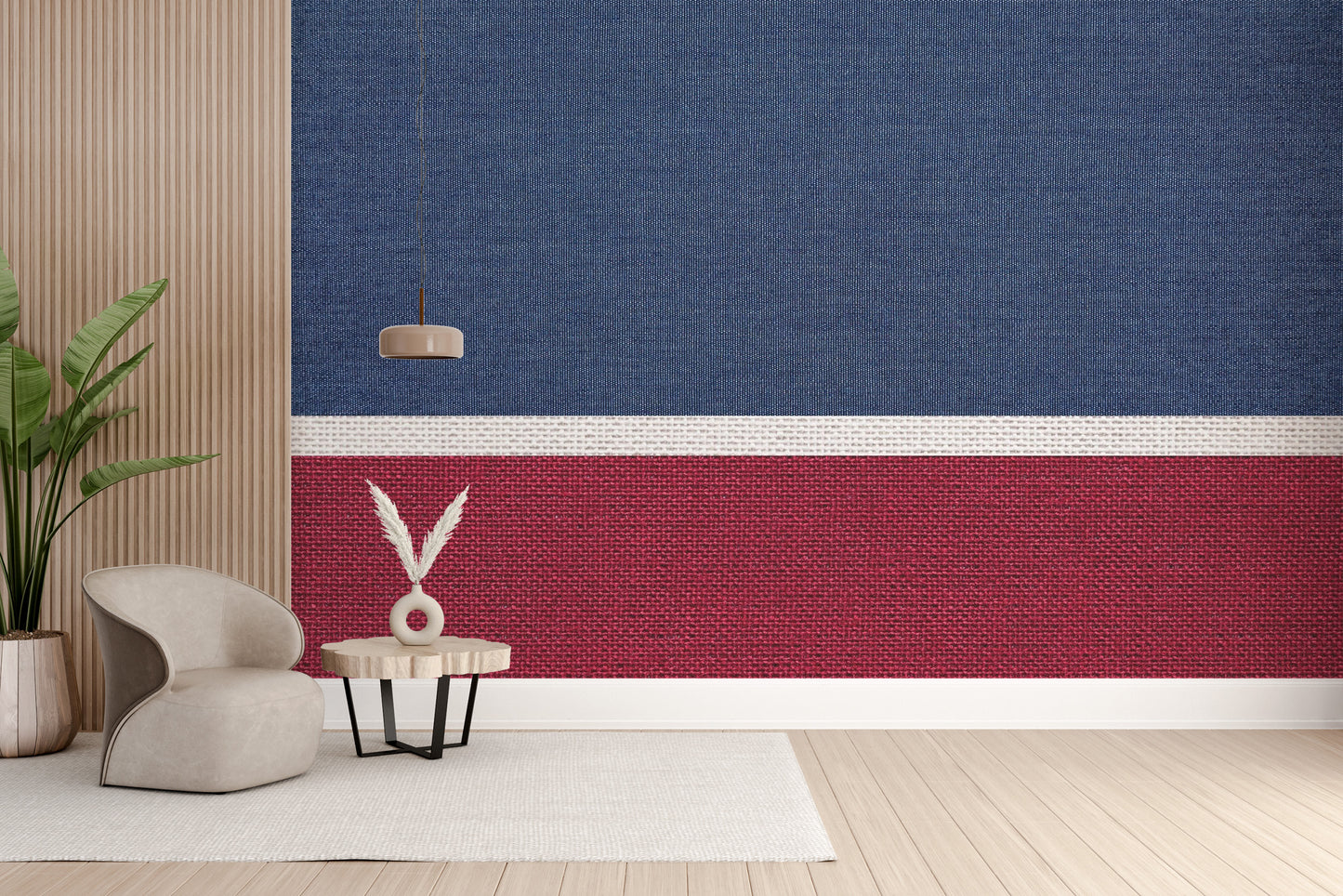 Blue and red fabric texture wallpaper mural
