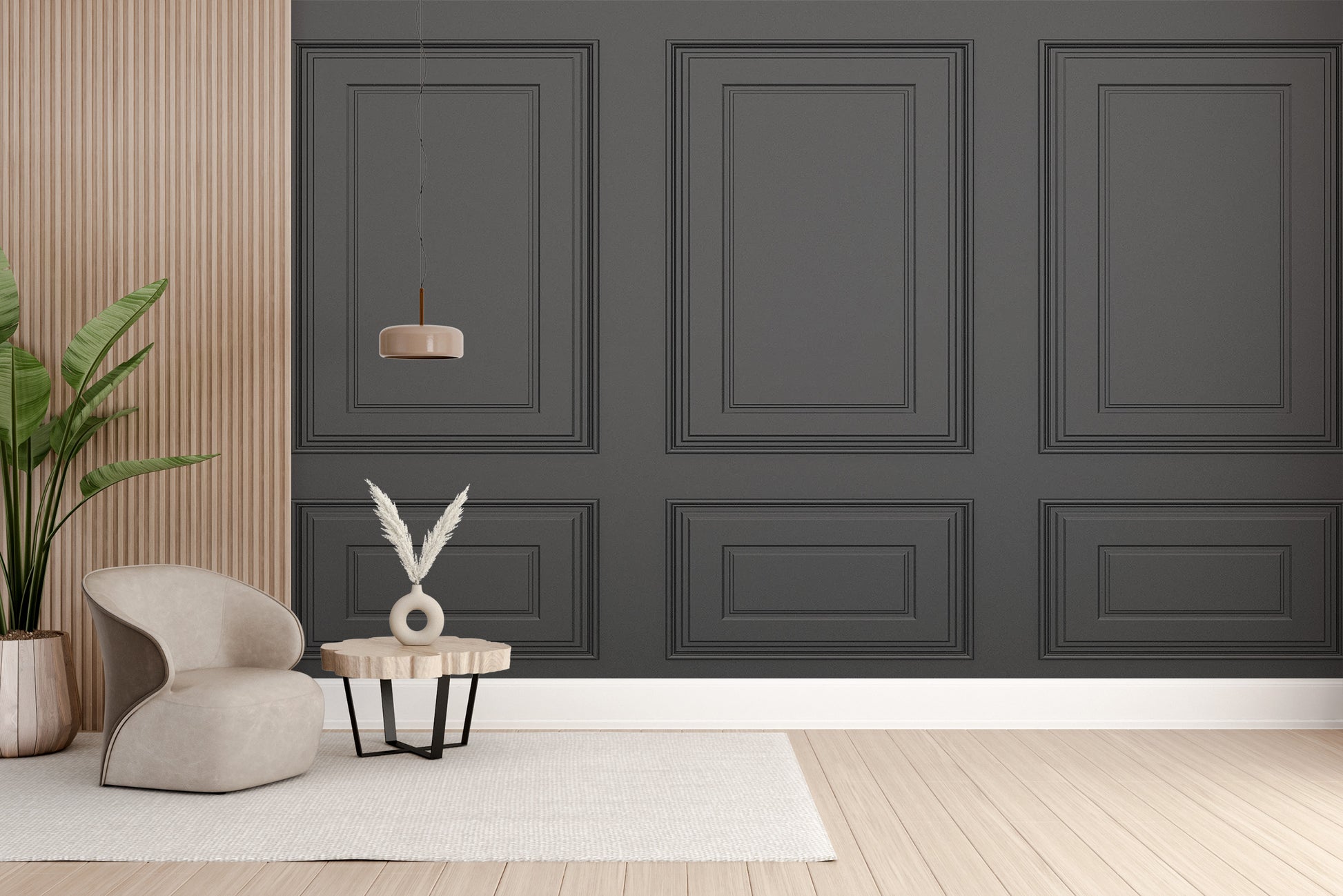 Sleek black panel design wall mural
