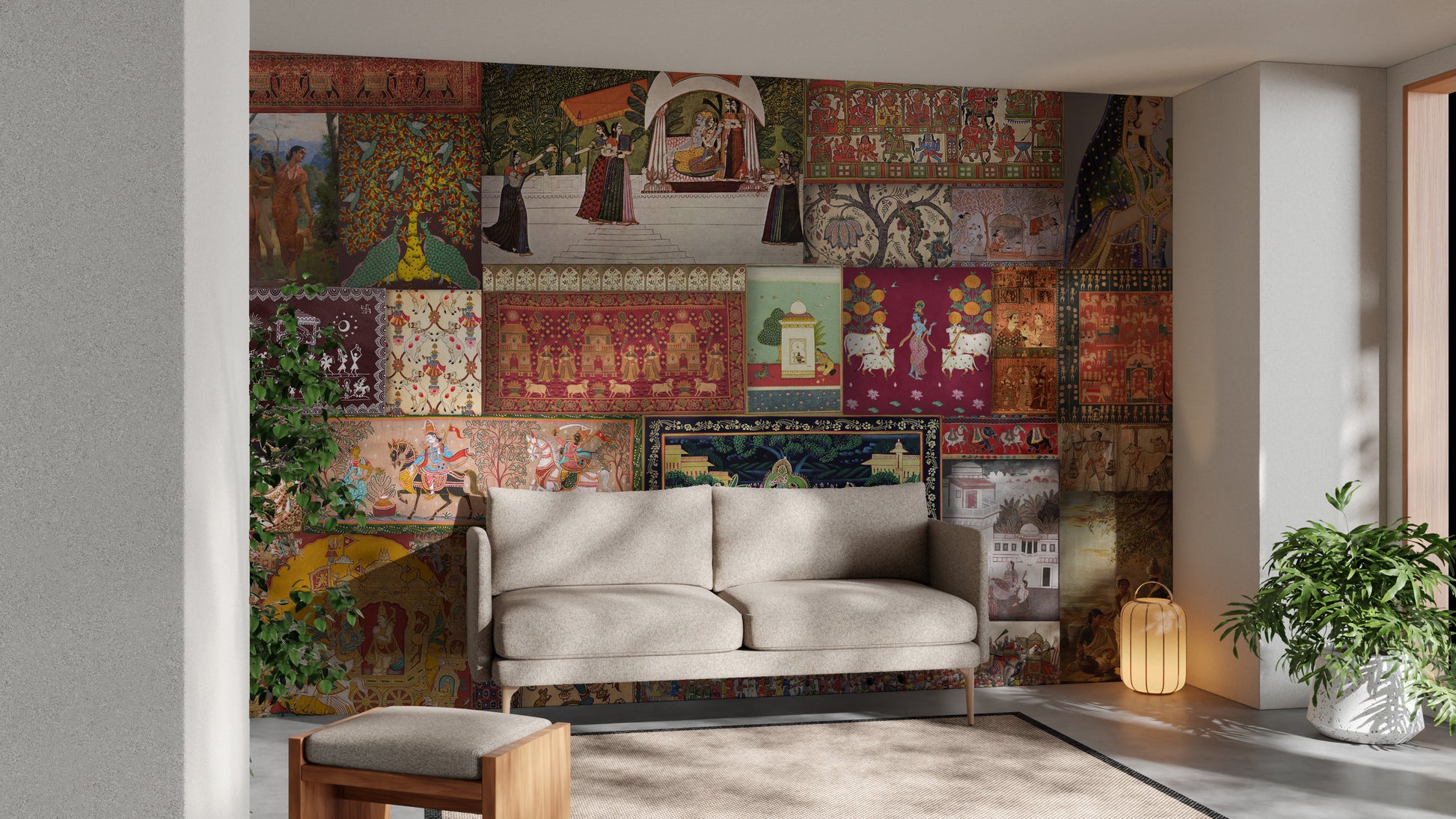 Indian culture wallpaper mural capturing historical epochs.
