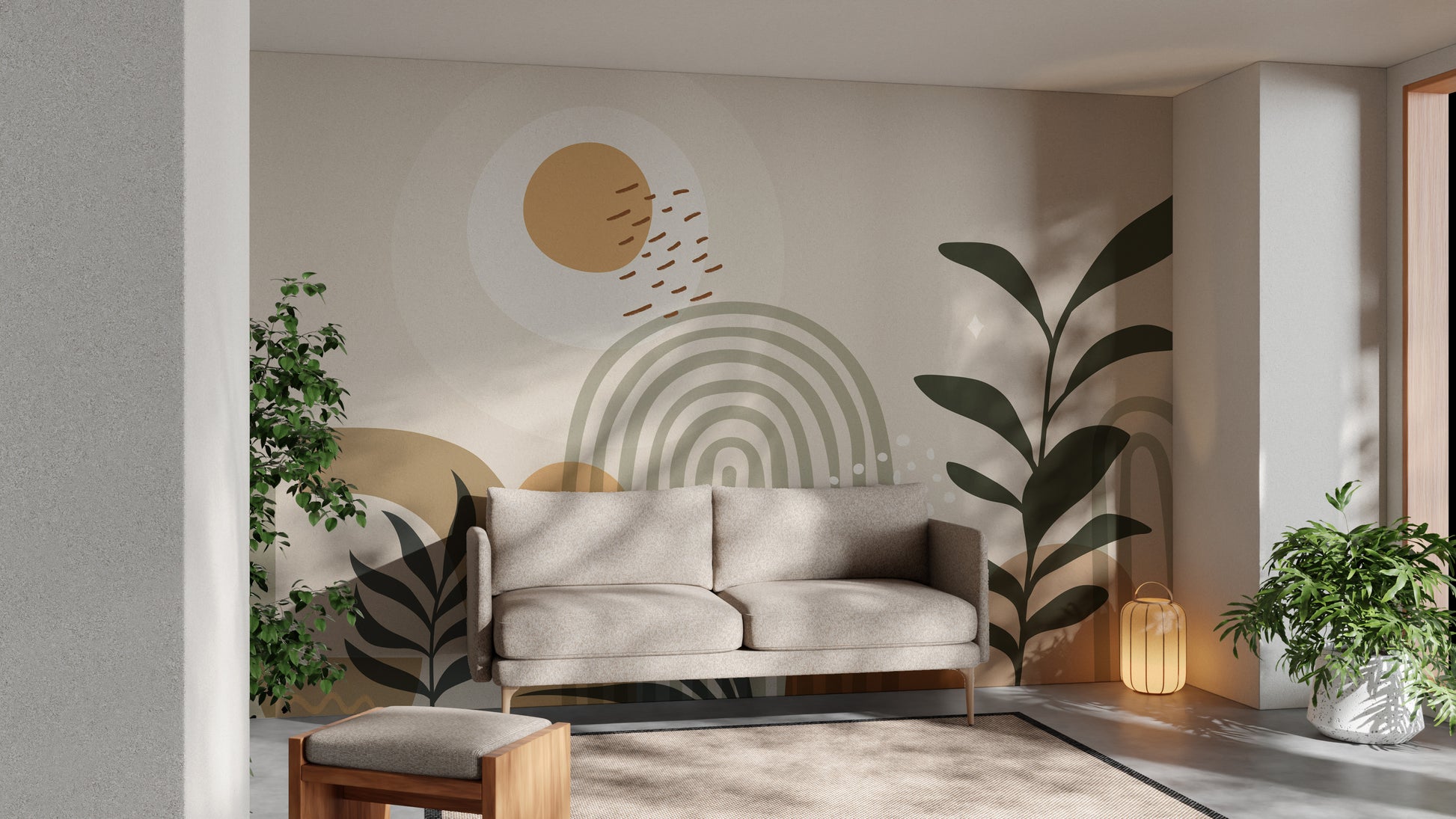 Zen-inspired wallpaper mural creating a peaceful ambiance.
