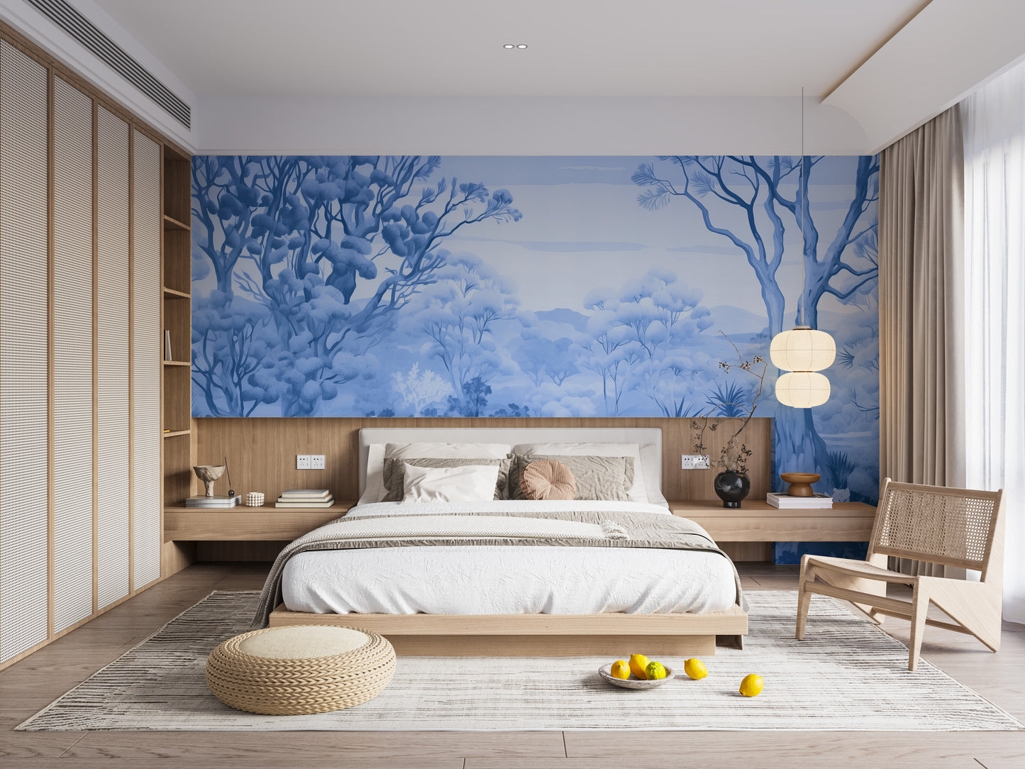 Autumn Forest Blue Color Wallpaper Mural