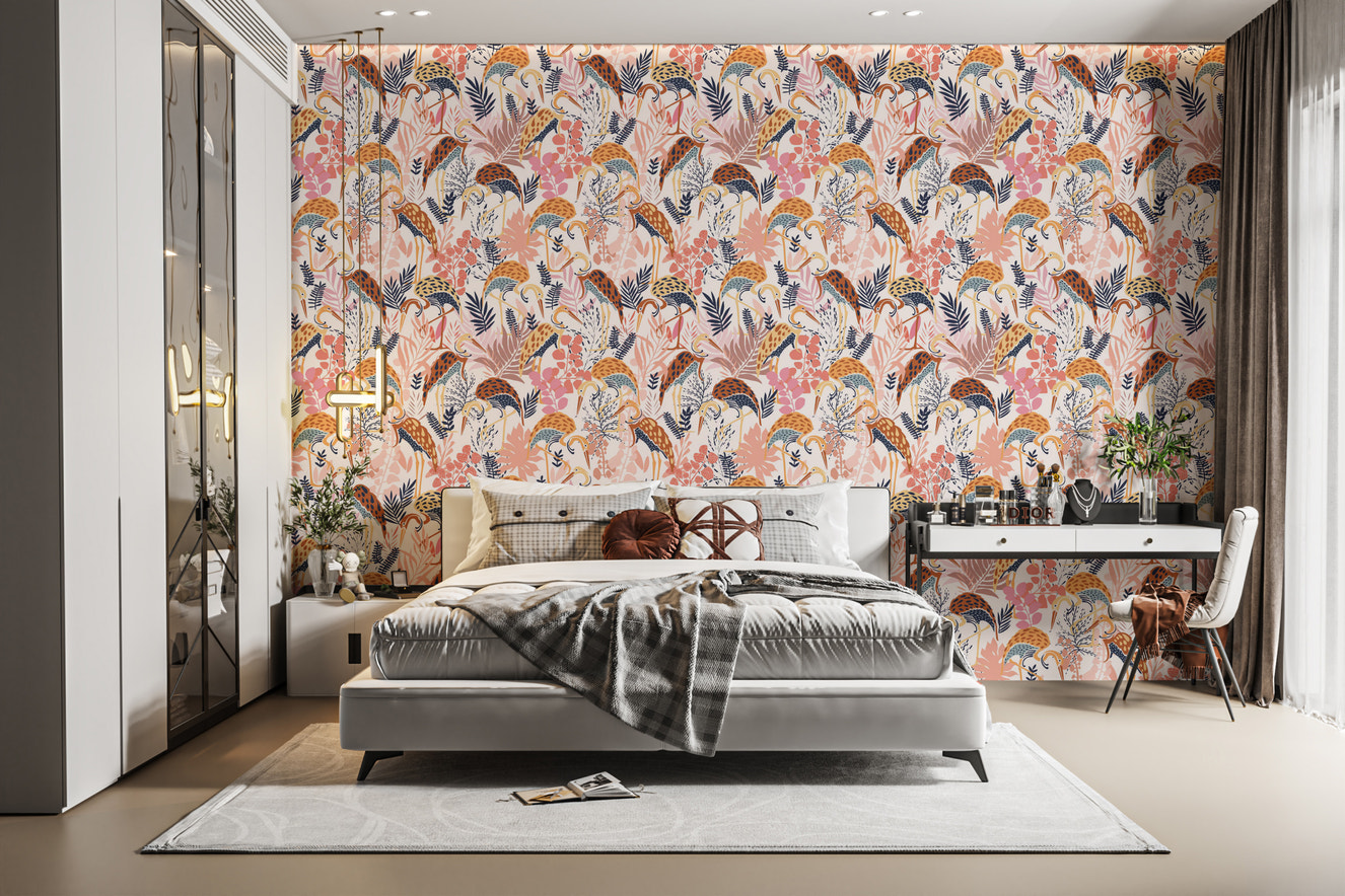 Elegant Crane Dance Wallpaper Mural
