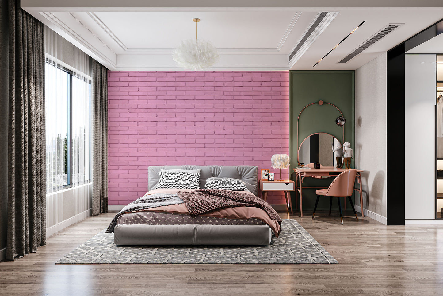 Pink Brick Wallpaper Mural