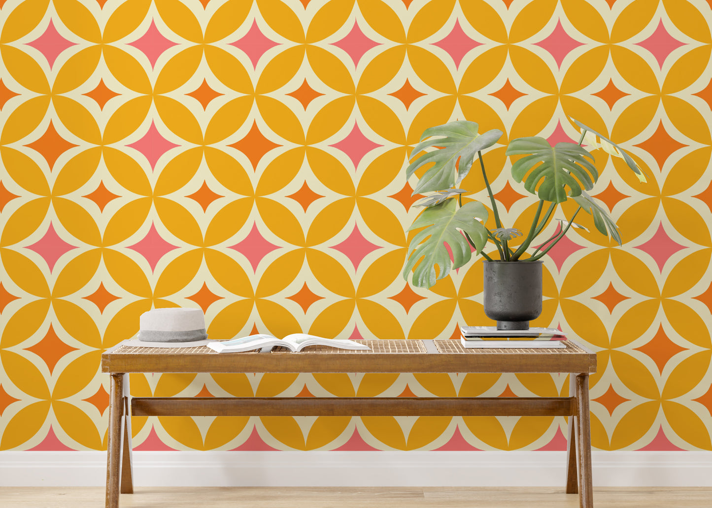 Beautiful patterns in Portuguese Yellow Tiles Azulejos Design Wallpaper