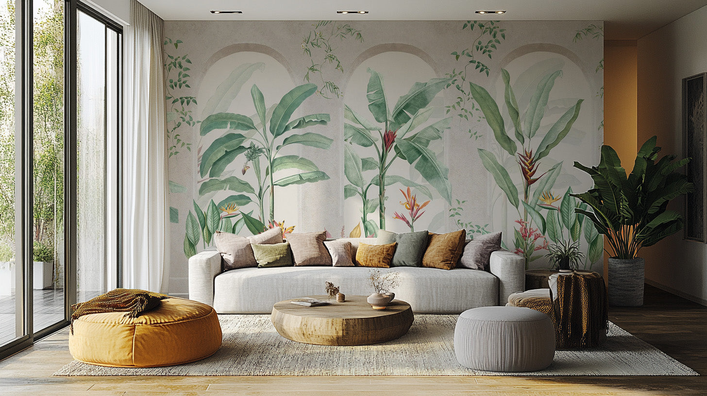 Exotic banana leaf wall art mural