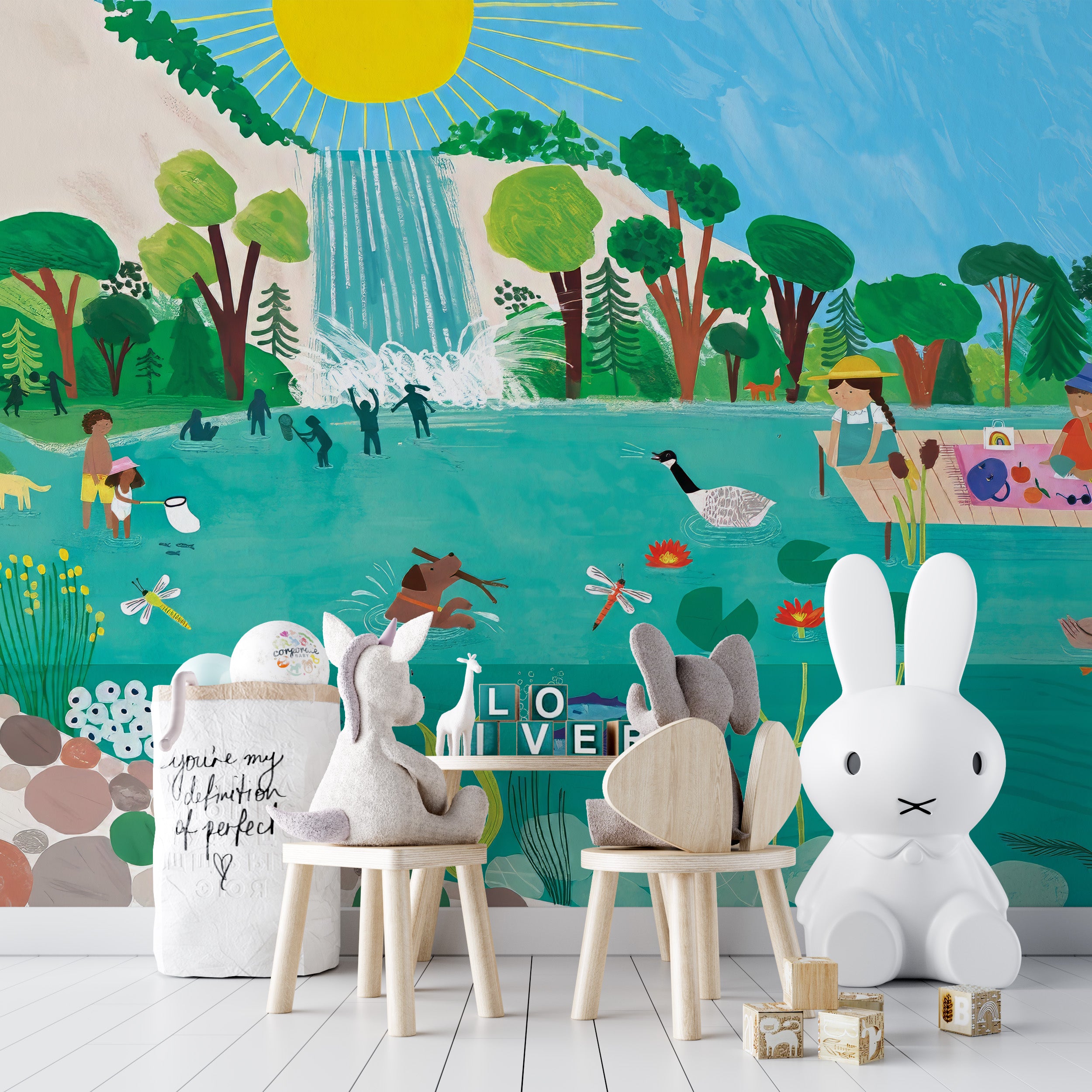 Sunny Lakeside Picnic Mural - Giffywalls