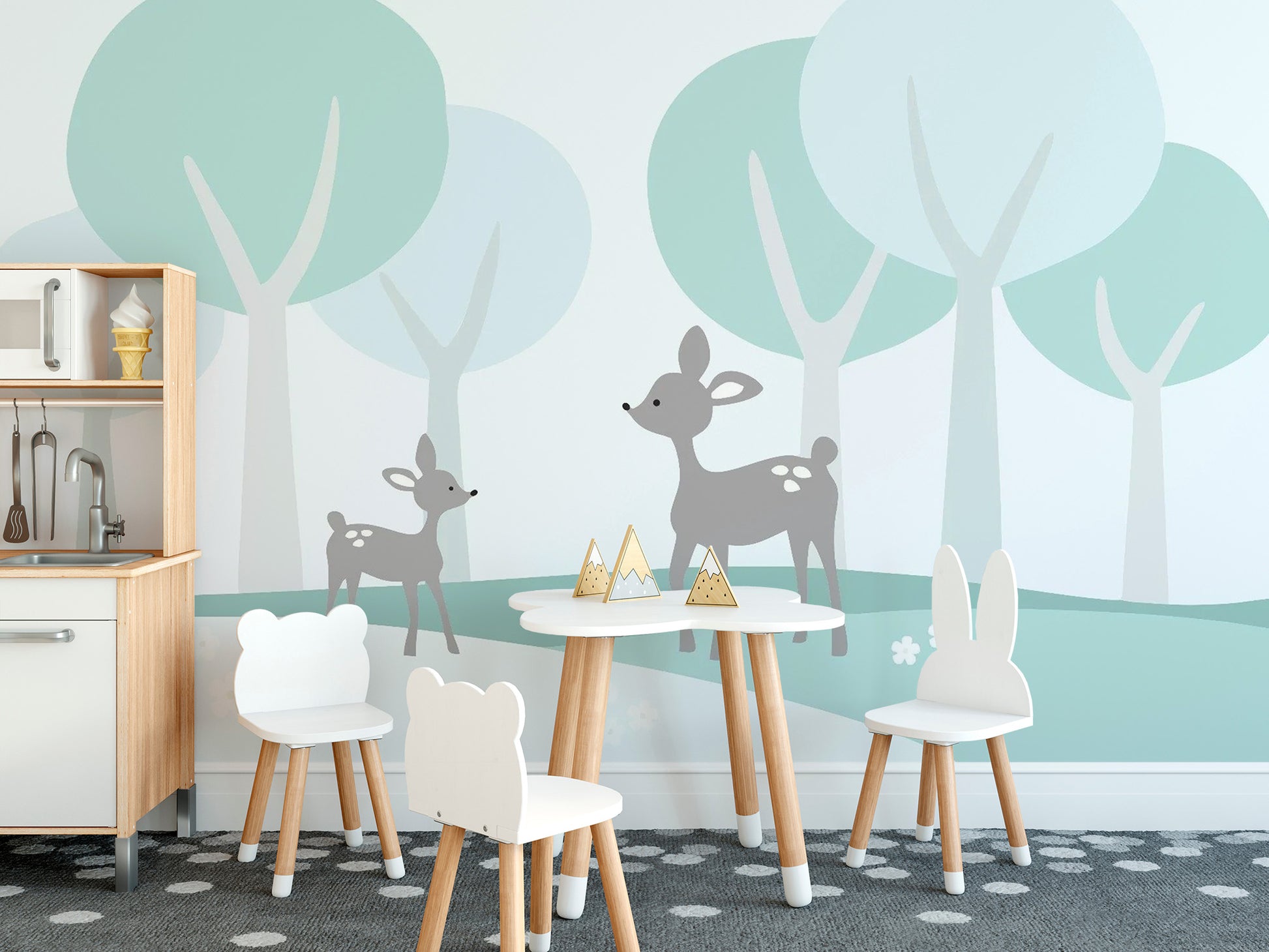 Baby deer forest wallpaper mural for kids' room
