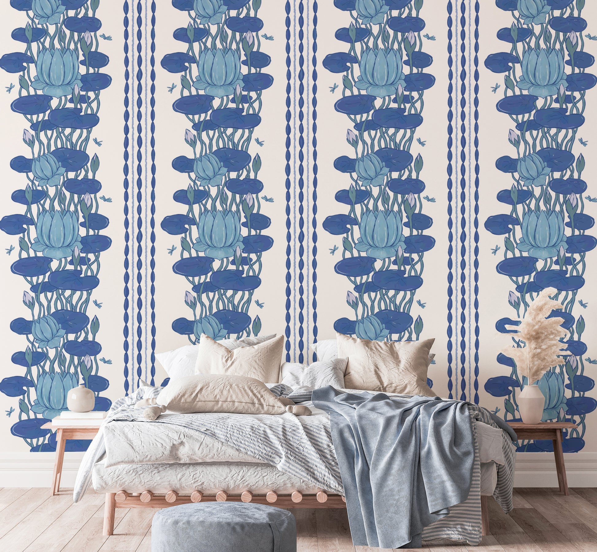 Vibrant lotus pattern wallpaper for rooms
