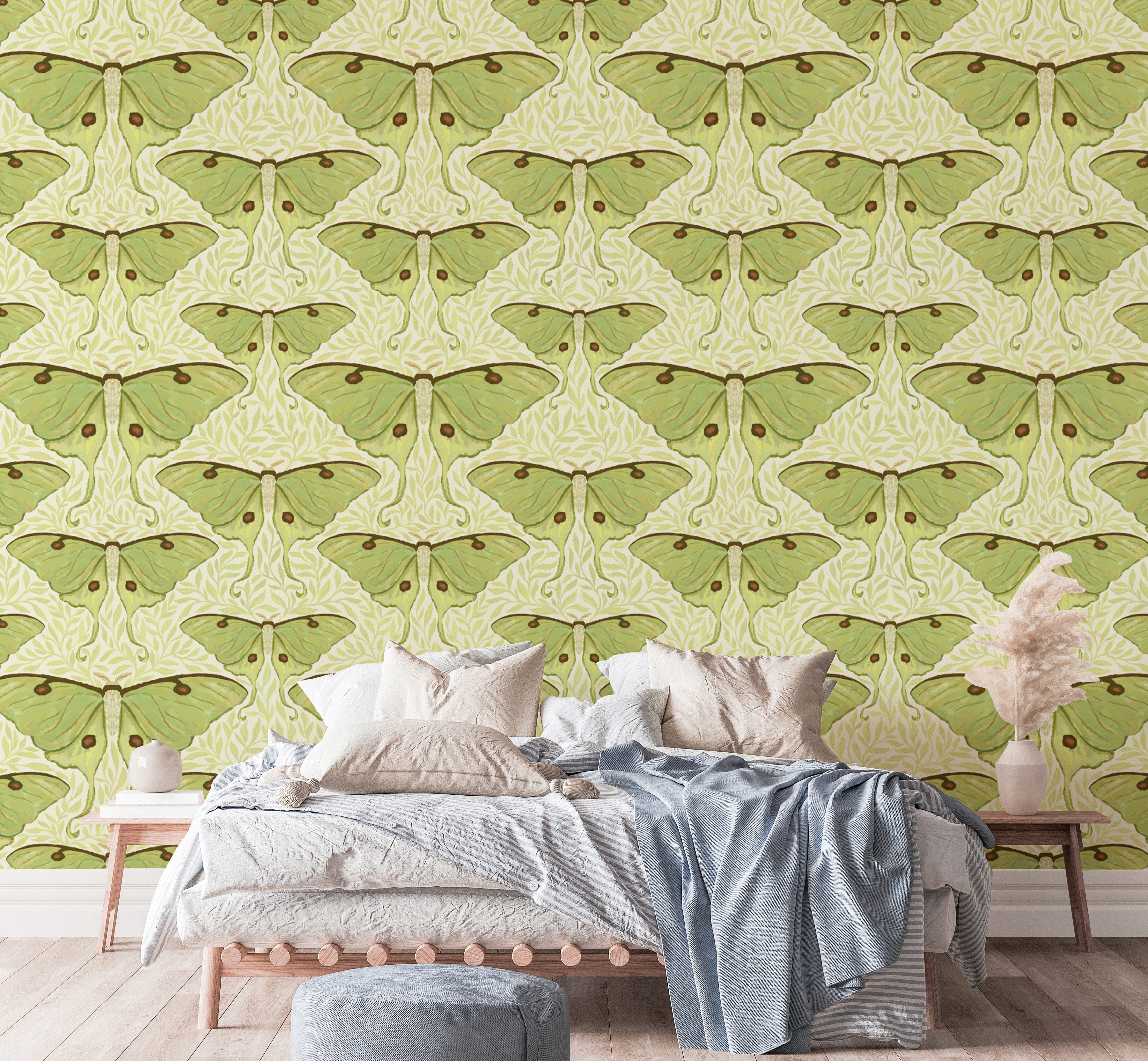 Green moth wall mural for unique decor styles
