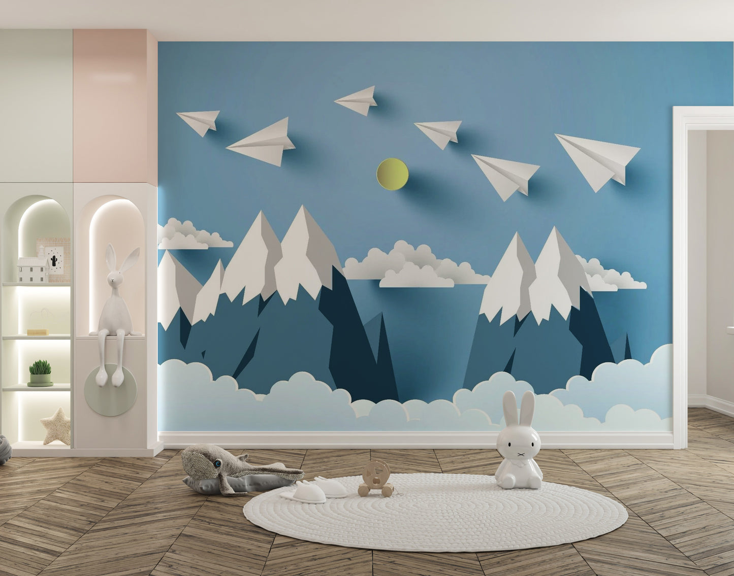 Flying Planes on Mountain Peel and Stick Wallpaper for Kids