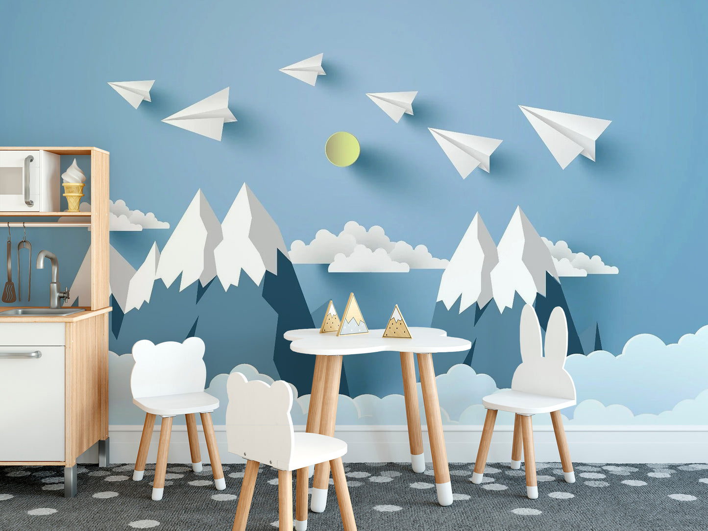 Flying Planes on Mountain Peel and Stick Wallpaper for Kids