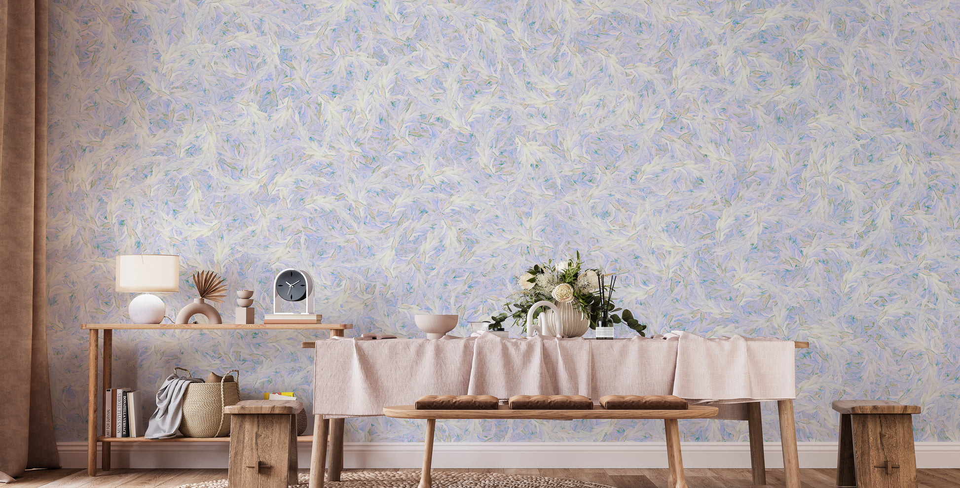 Blue Dancing Leaves Lila Azur Wallpaper Murals - Giffywalls