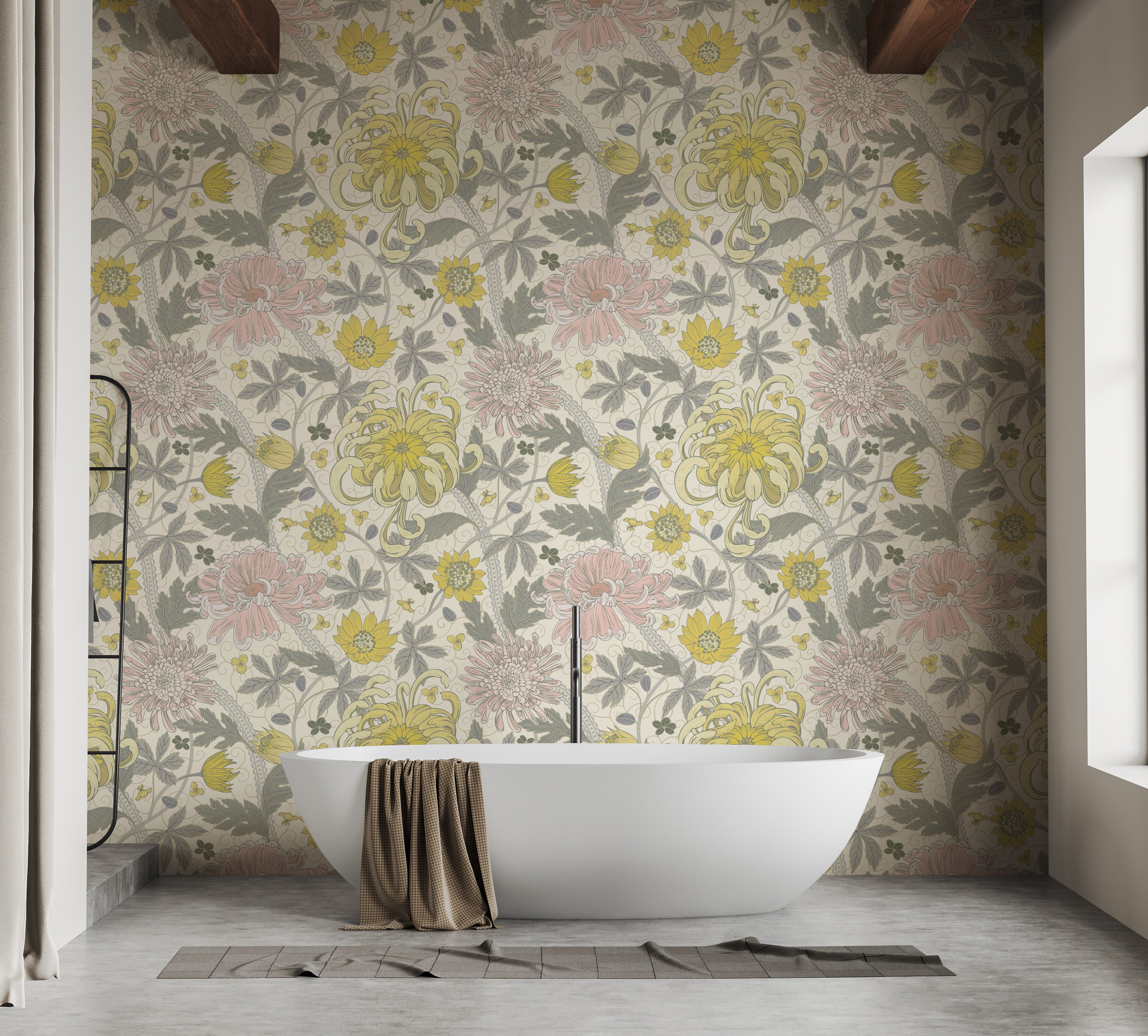 Lush chrysanthemum garden wallpaper with blooms