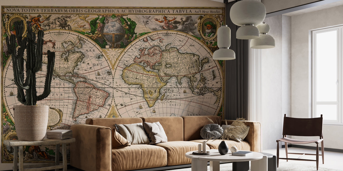 Vintage World Map Wallpaper for Rooms
