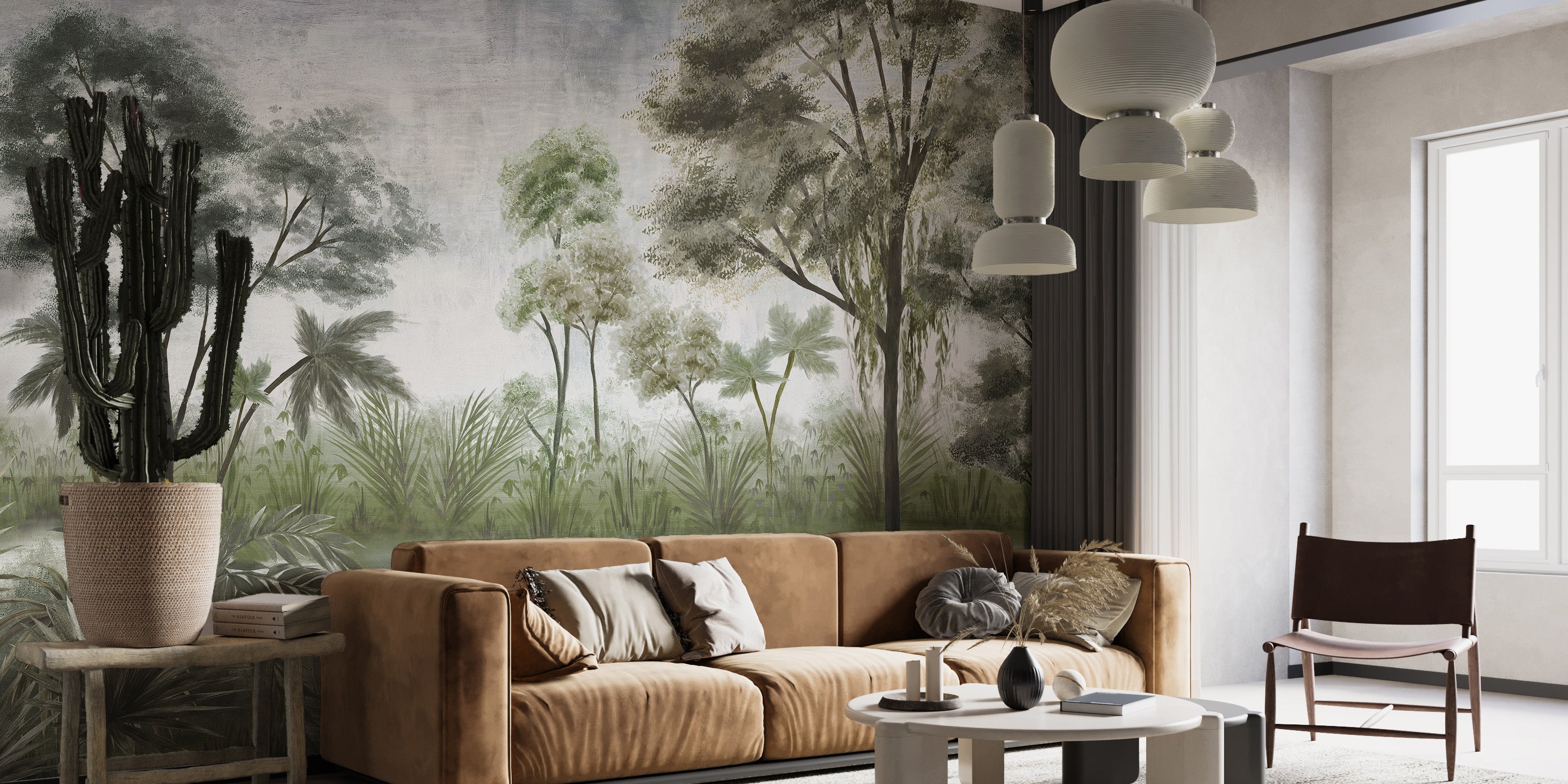 Serene forest with haze wallpaper mural
