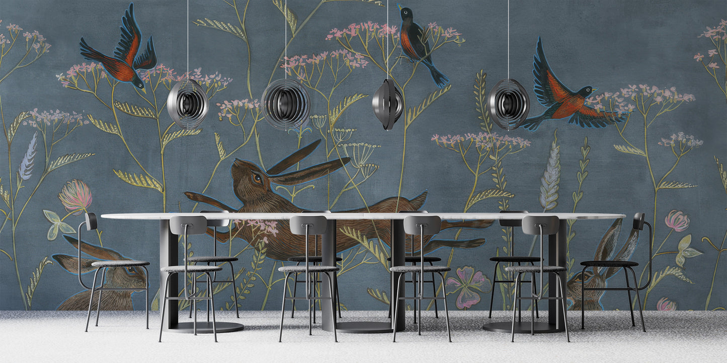 Twilight-inspired wildlife and floral mural