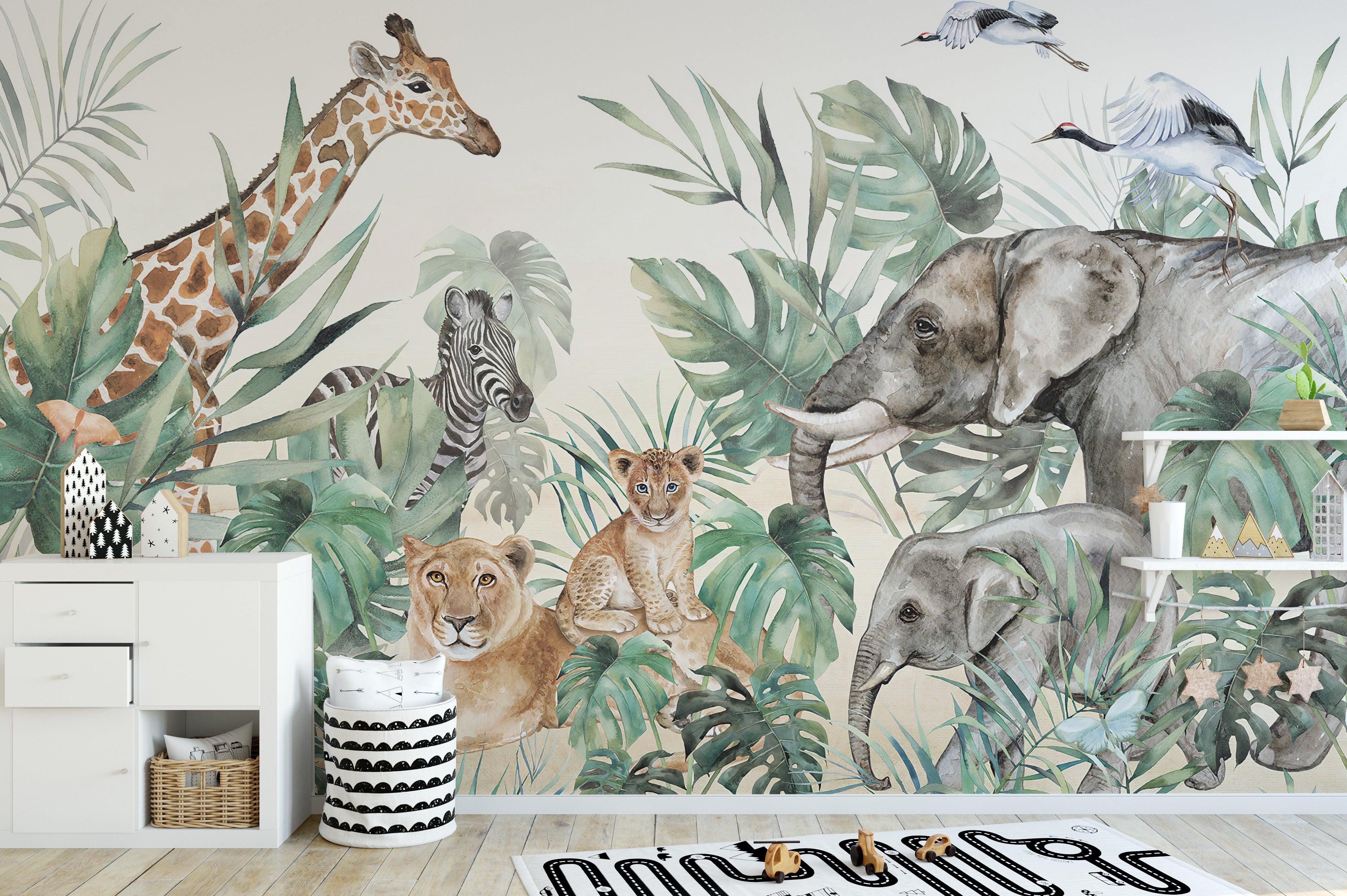 Vibrant royal animals wallpaper mural for kids
