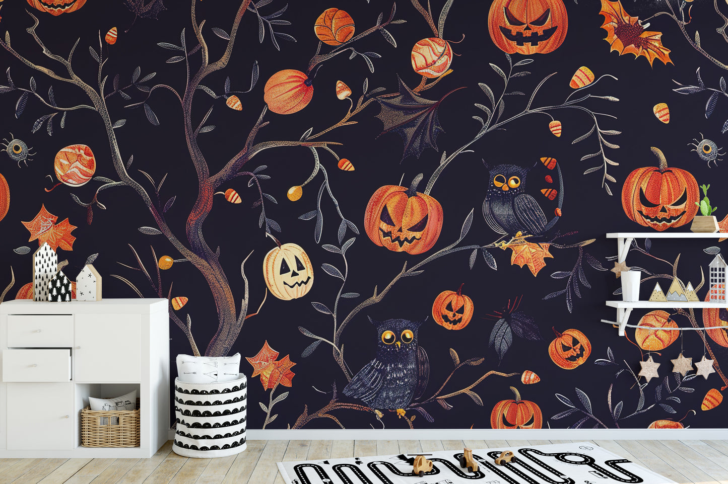 Halloween Pumpkins Owls Wallpaper Mural