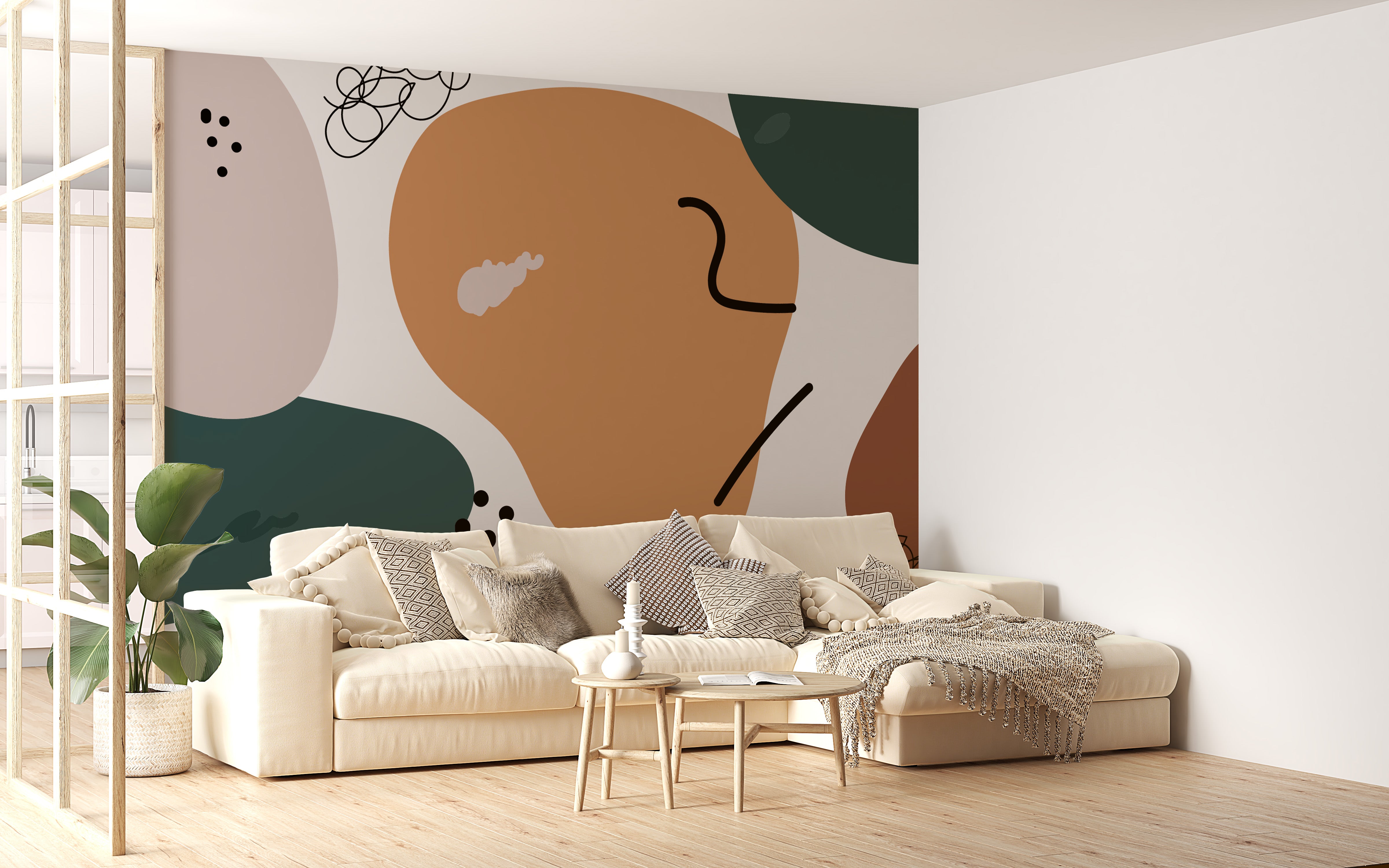 Brown and green abstract mural design art