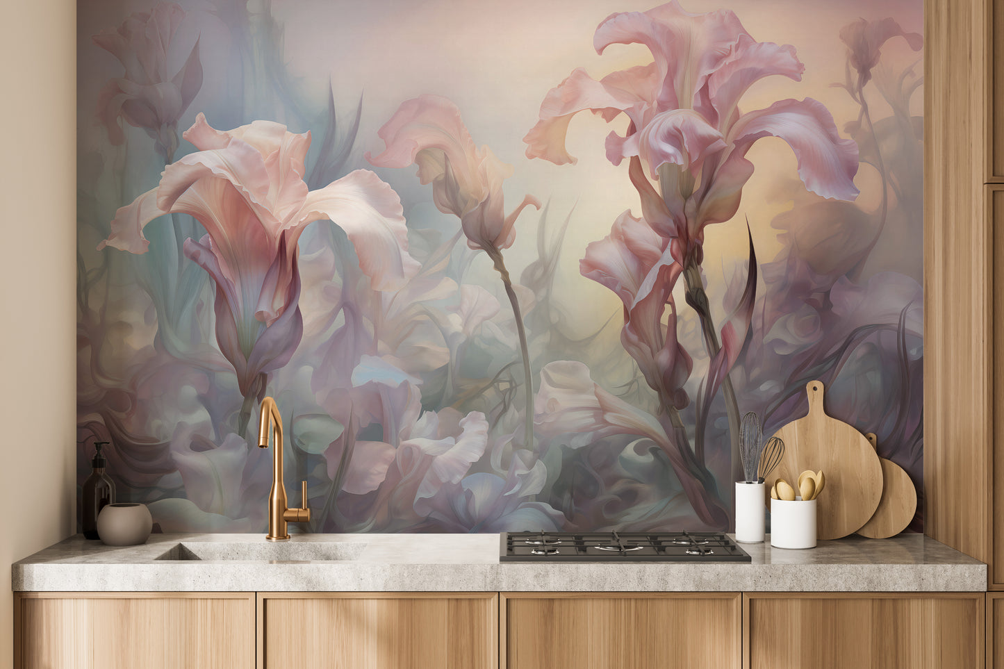 Iris Pale Pastel Floral Wallpaper Mural