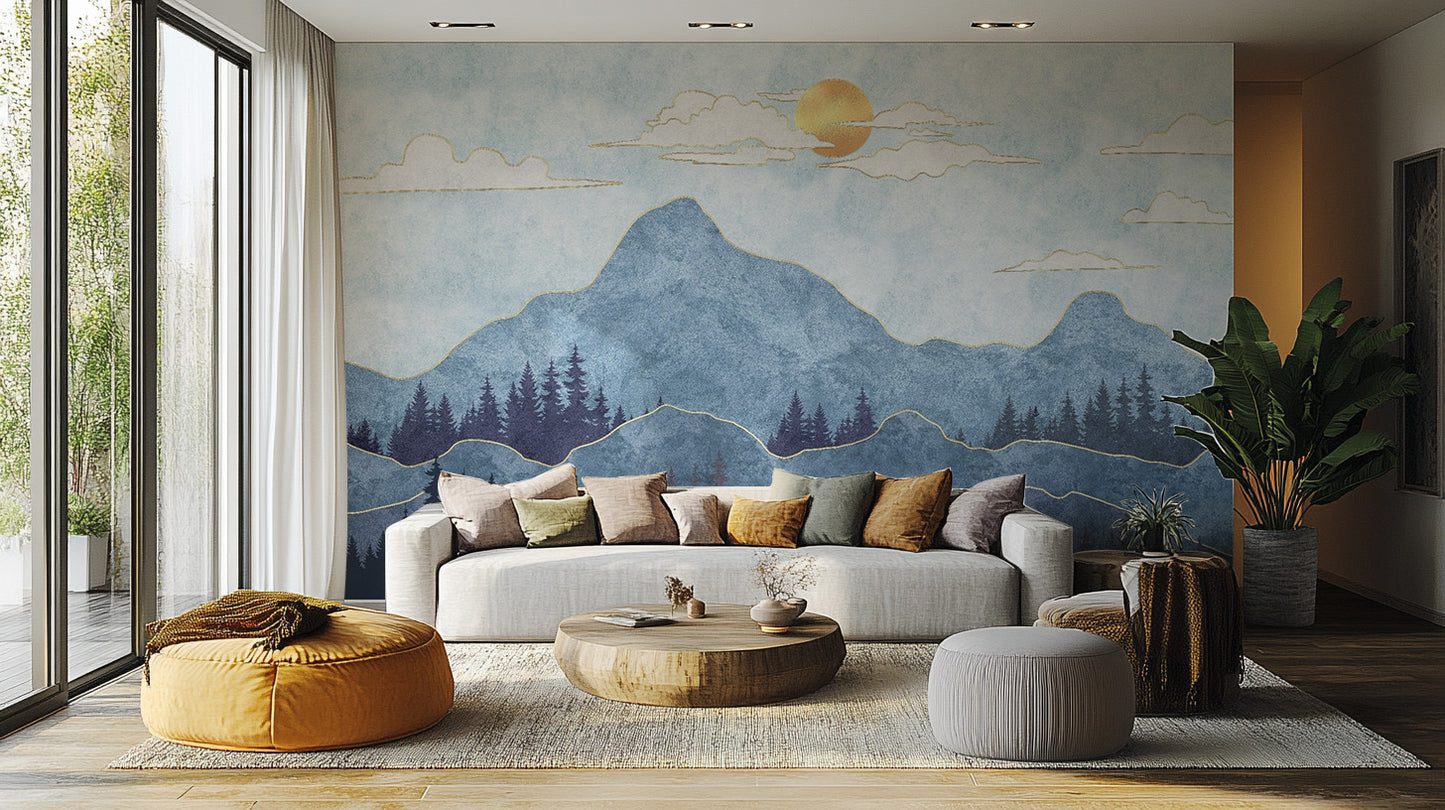 Watercolor Blue Mountain Wallpaper Murals