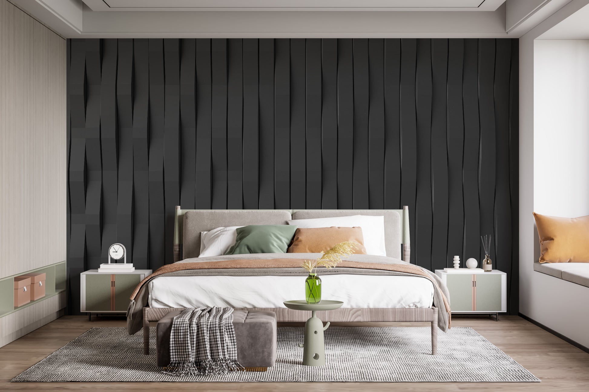 Elegant black tiled wallpaper for chic interior design
