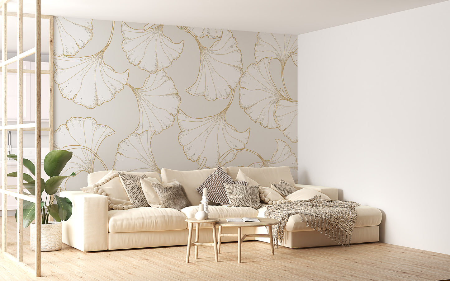 Abstract Gold Ginkgo Plant Wallpaper Mural - Giffywalls