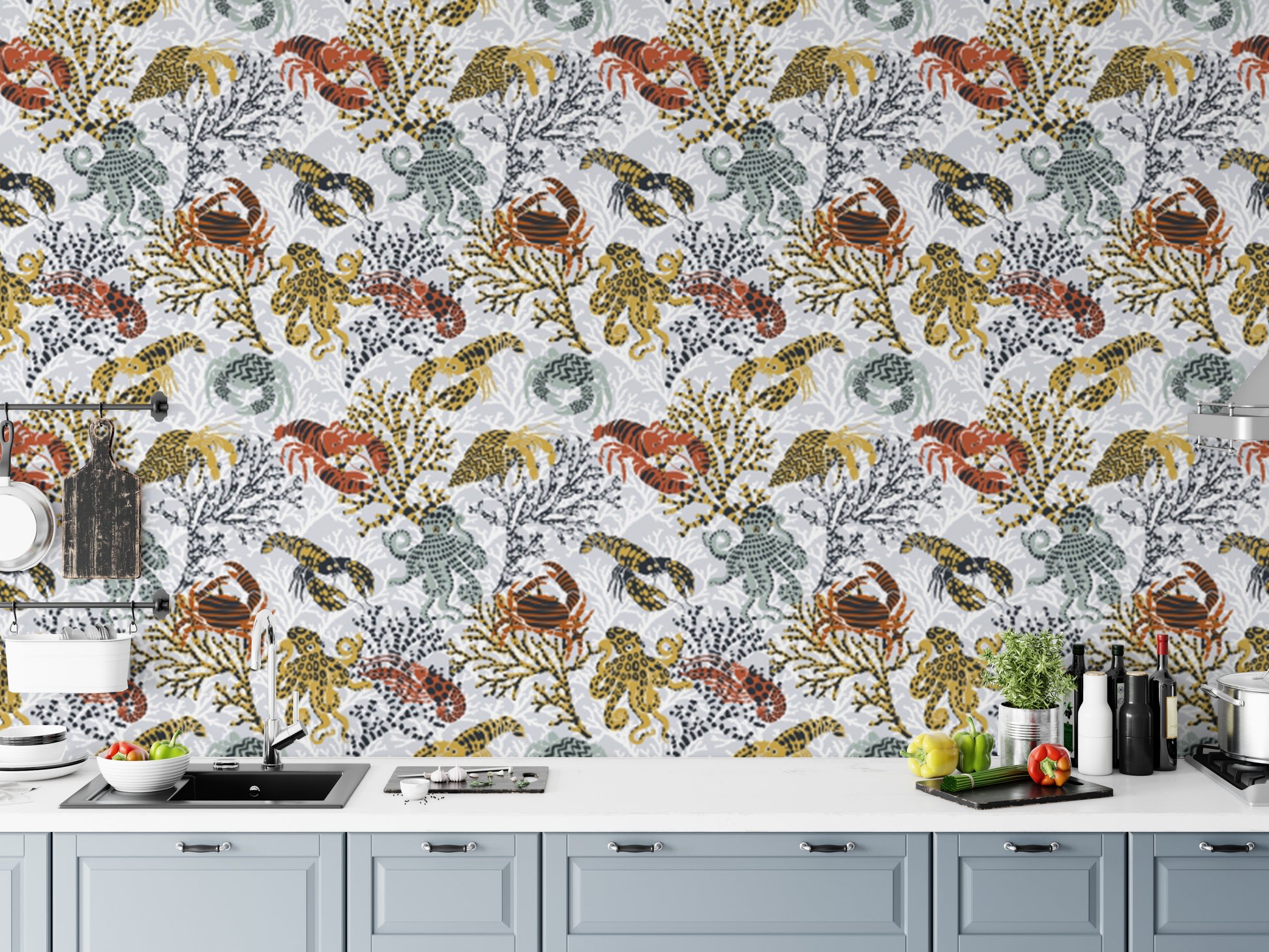 Artistic Aquatic Life wallpaper with vivid coral reef designs.
