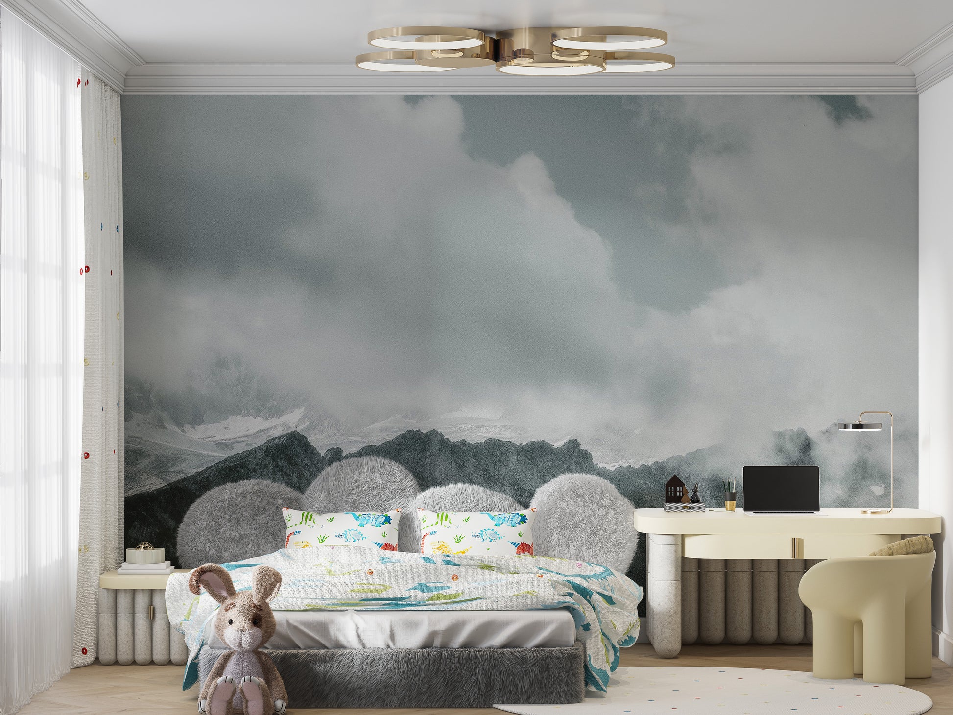 Foggy Snowy Mountain Range Wall Mural
