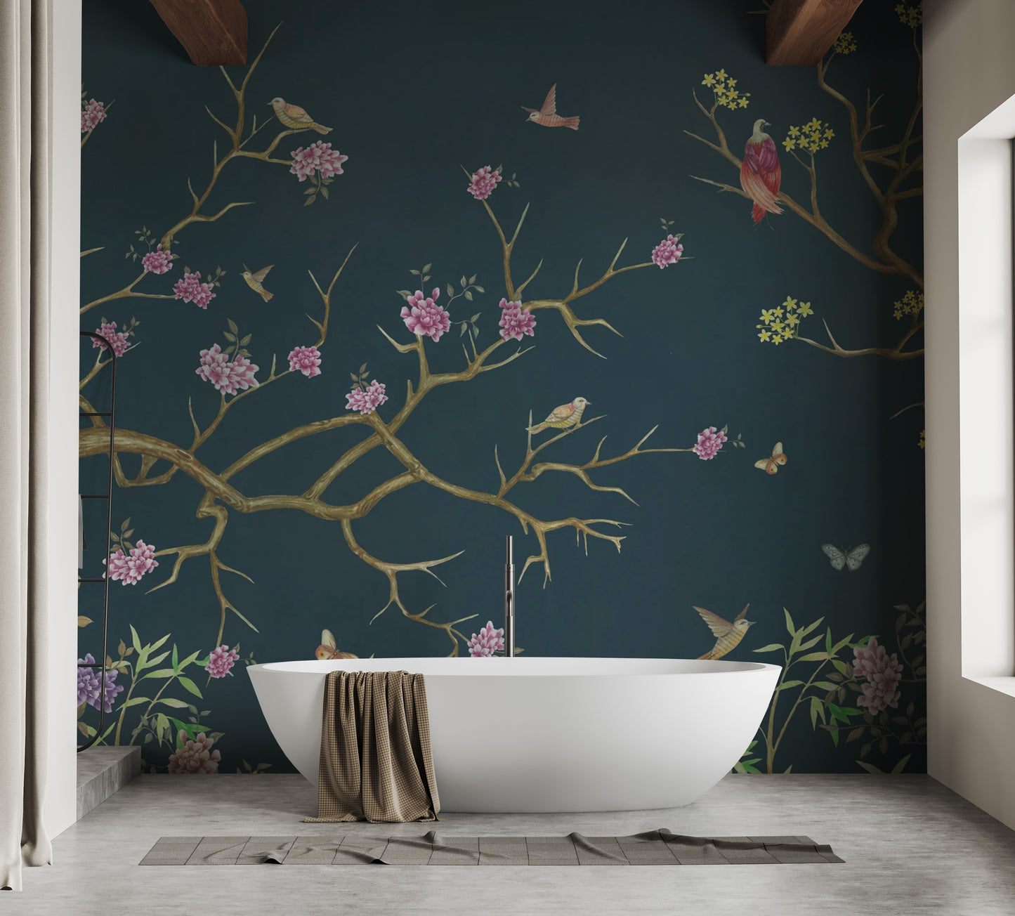 Luxurious flower-patterned chinoiserie wall mural