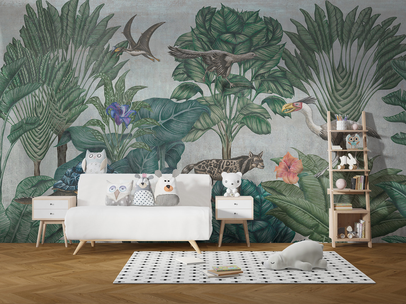 Artistic Painted Wildlife Forest Wallpaper Mural