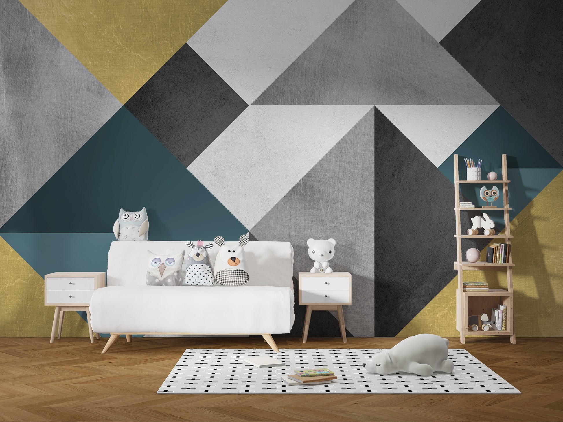 Blue & Yellow Abstract Geometric Multicolor Triangle Wallpaper Mural - Giffywalls