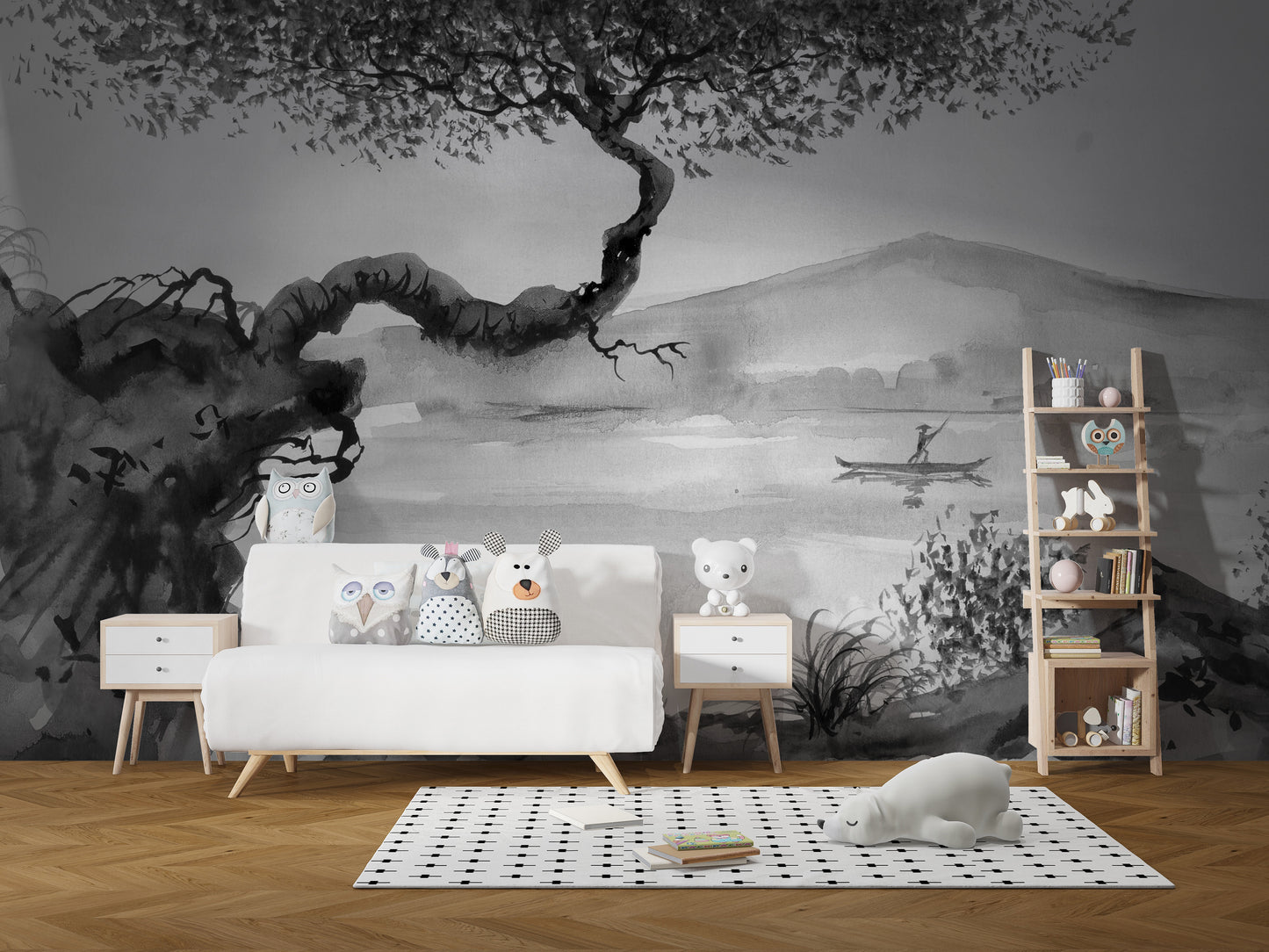 Watercolor Brushstrokes Lakeside View Wallpaper Murals