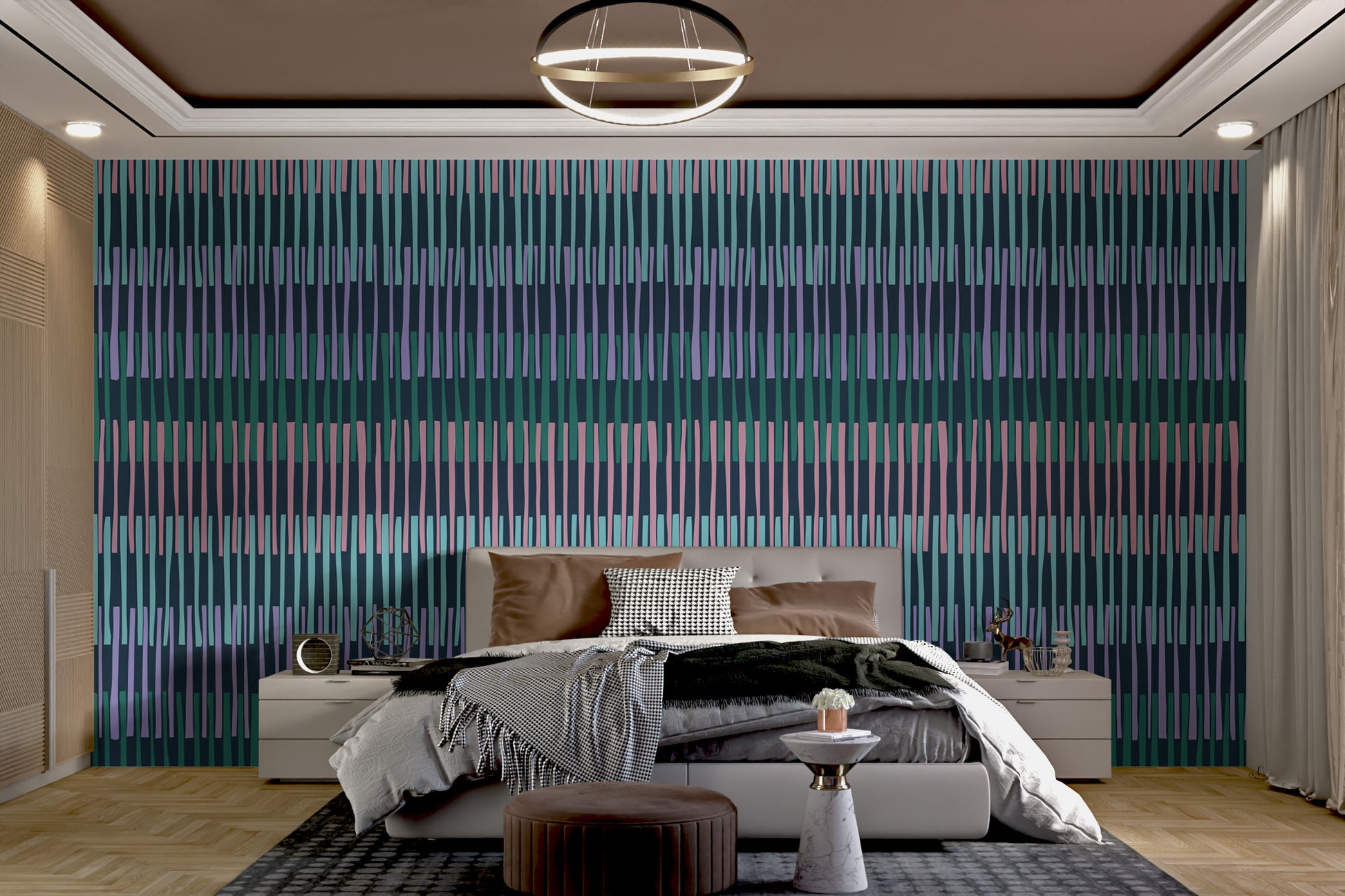 Bold Midnight Rhythmic Striped Wall Mural
