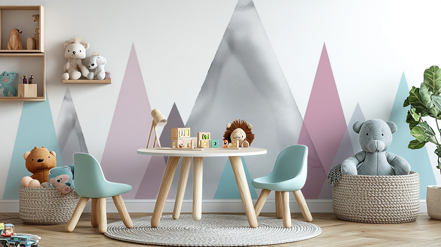 Pastel Colored Mountain Wall Mural for Kids
