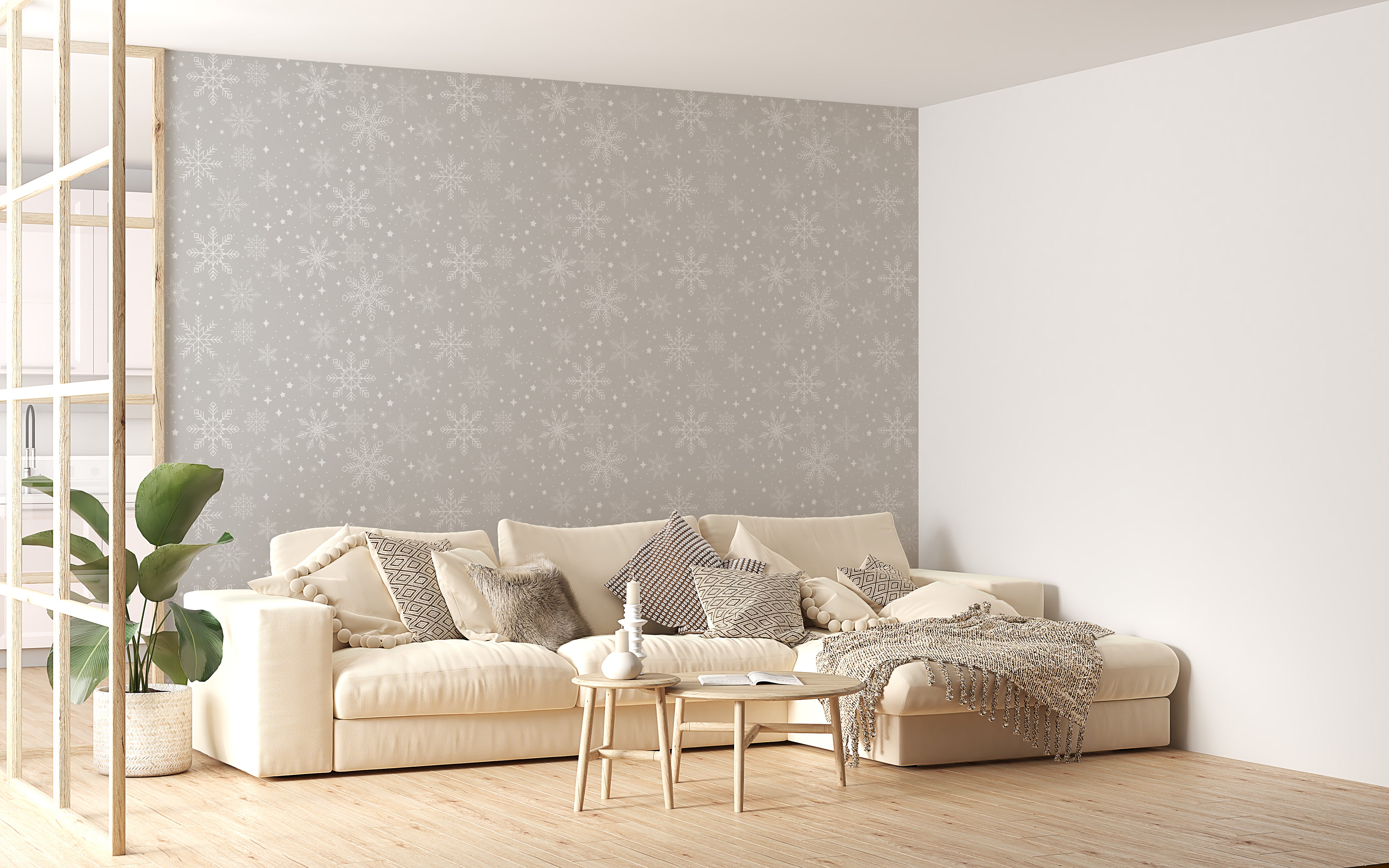 Beautiful gray snowflake wallpaper mural style
