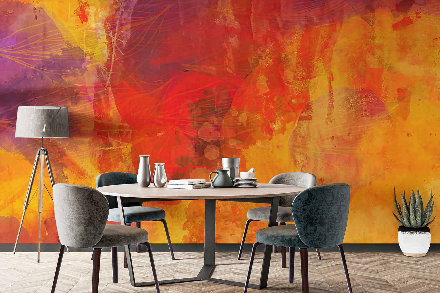 Bright orange wallpaper mural for walls