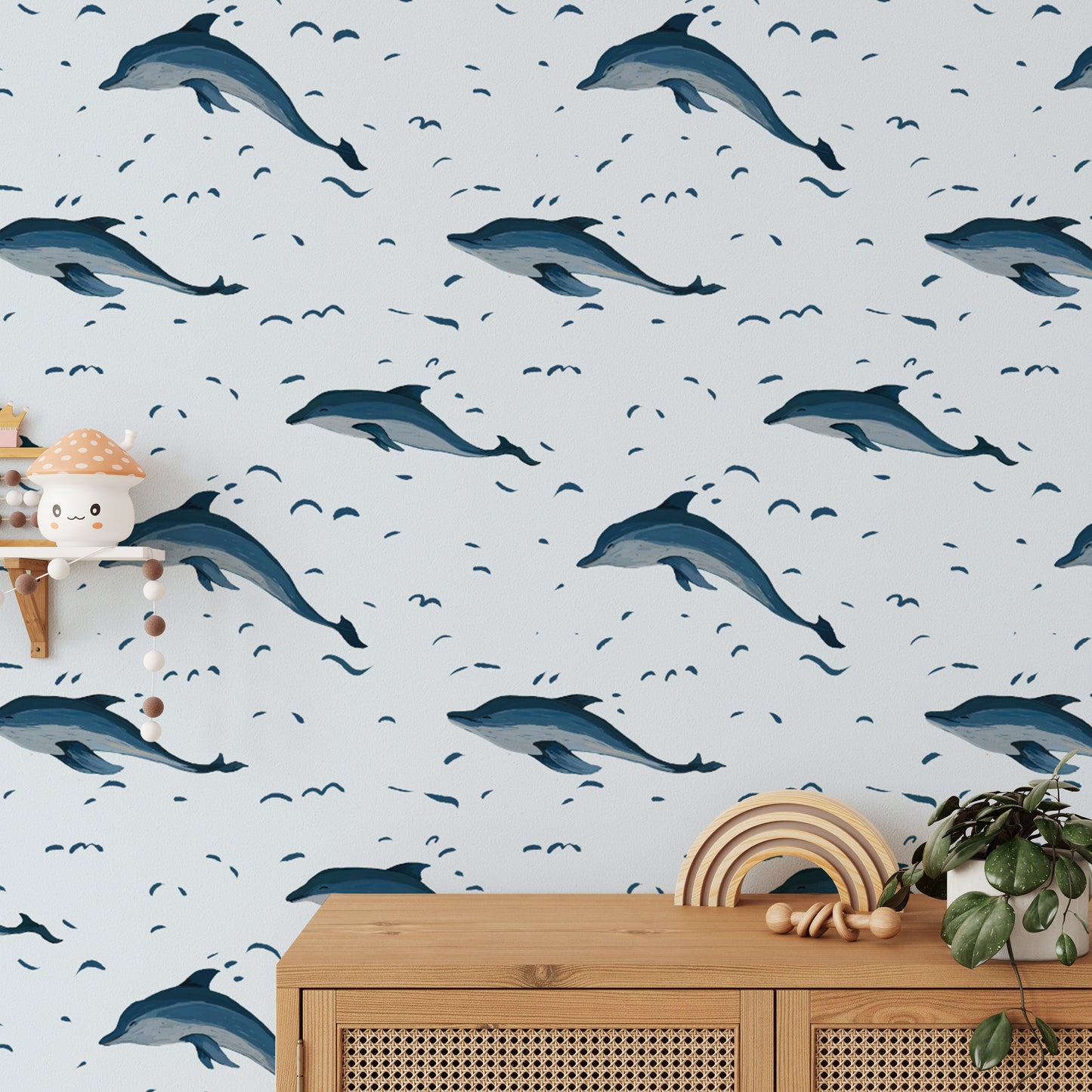 Serene dolphins wallpaper for a calming underwater ambiance.
