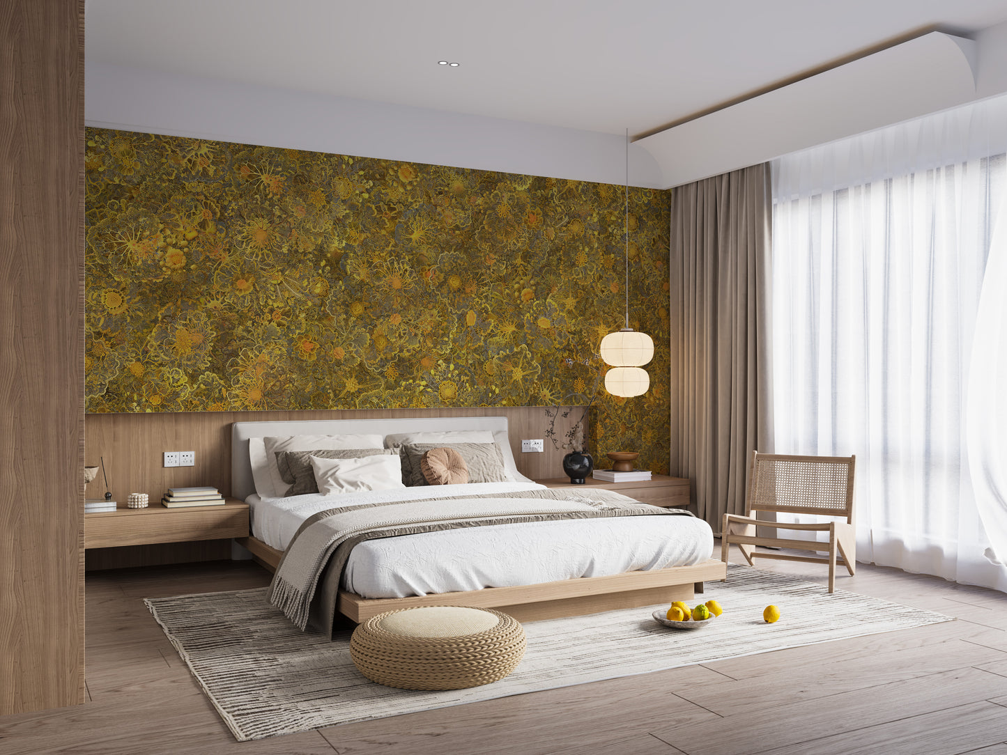 Yellow Mycelium Nature Power Embroidery Wallpaper Murals