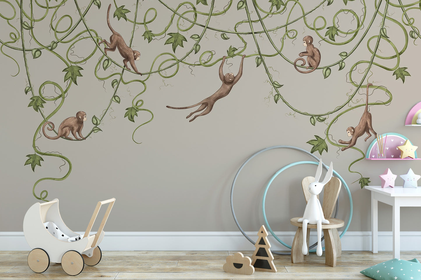 Joyful Monkey Nursery Wallpaper